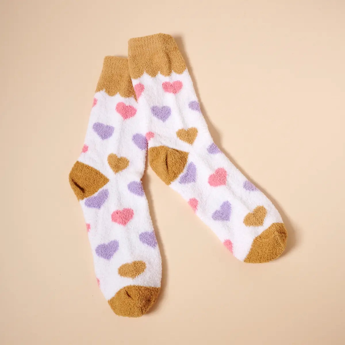 Fuzzy Heart Print Socks Gift Set – 4 Pairs for Christmas Gift