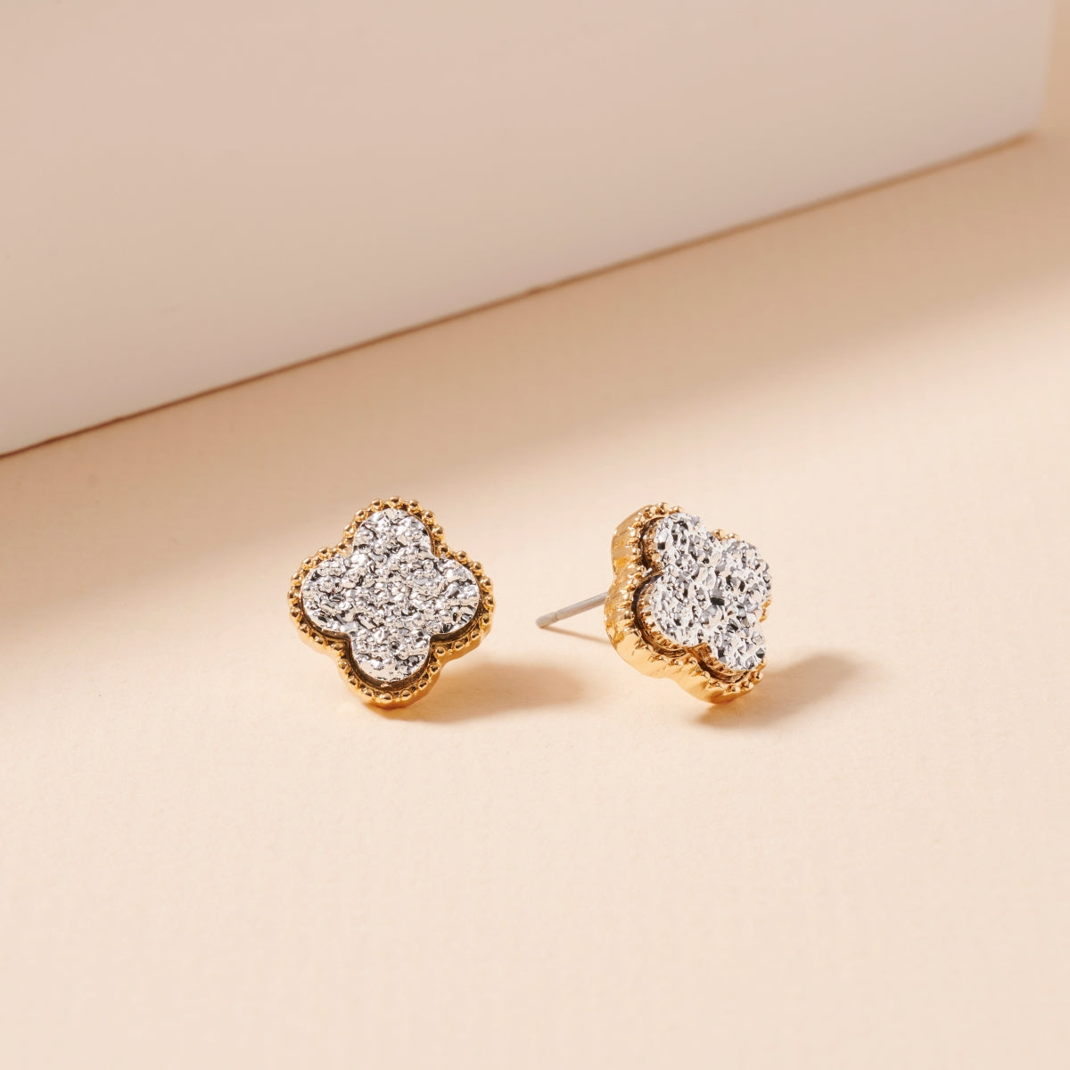 Mini Druzy Clover Stud Earrings