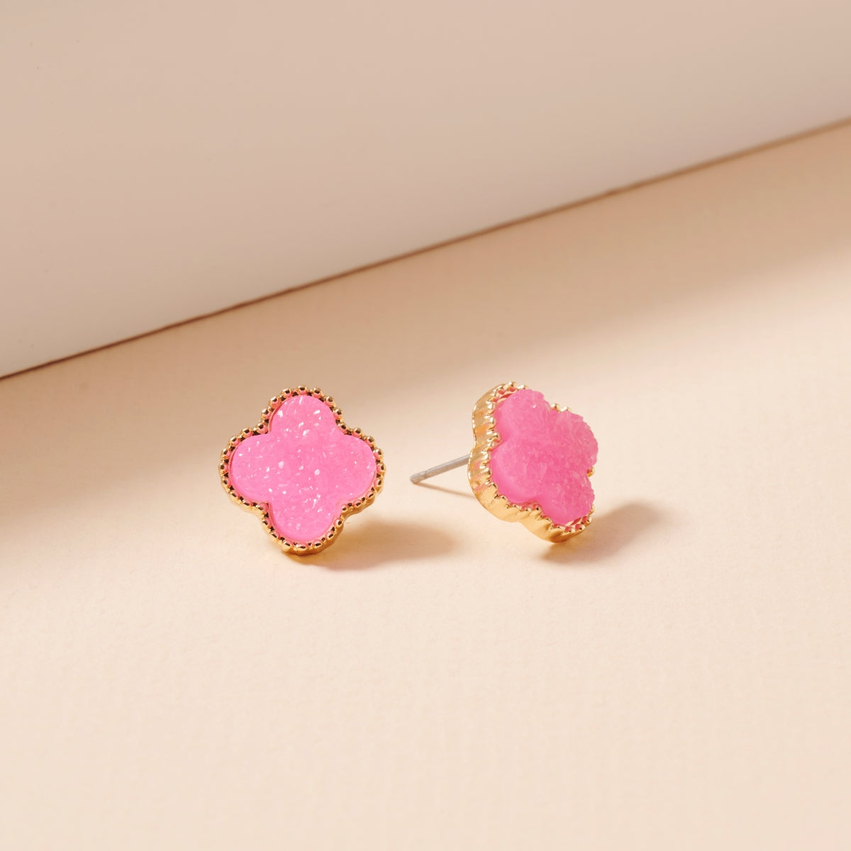 Mini Druzy Clover Stud Earrings