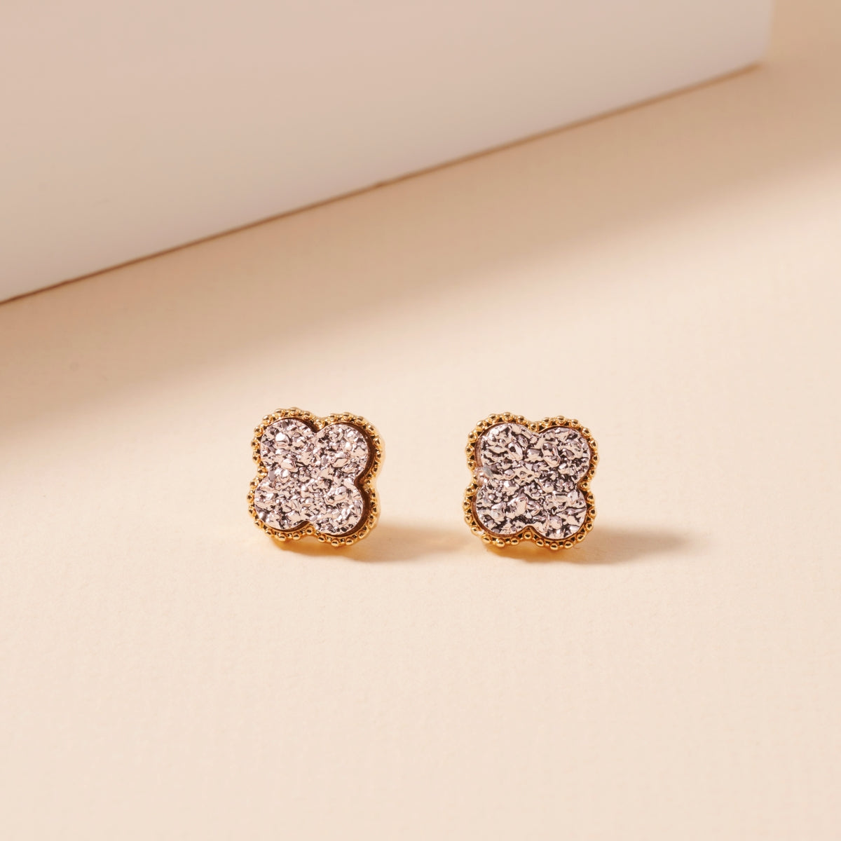 Mini Druzy Clover Stud Earrings