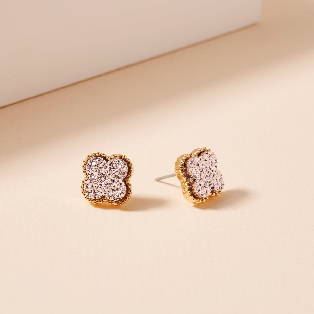 Mini Druzy Clover Stud Earrings