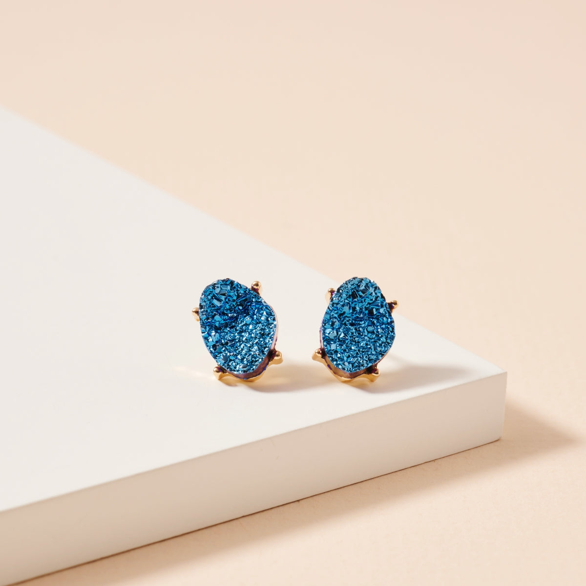Organic Druzy Stone Stud Earrings