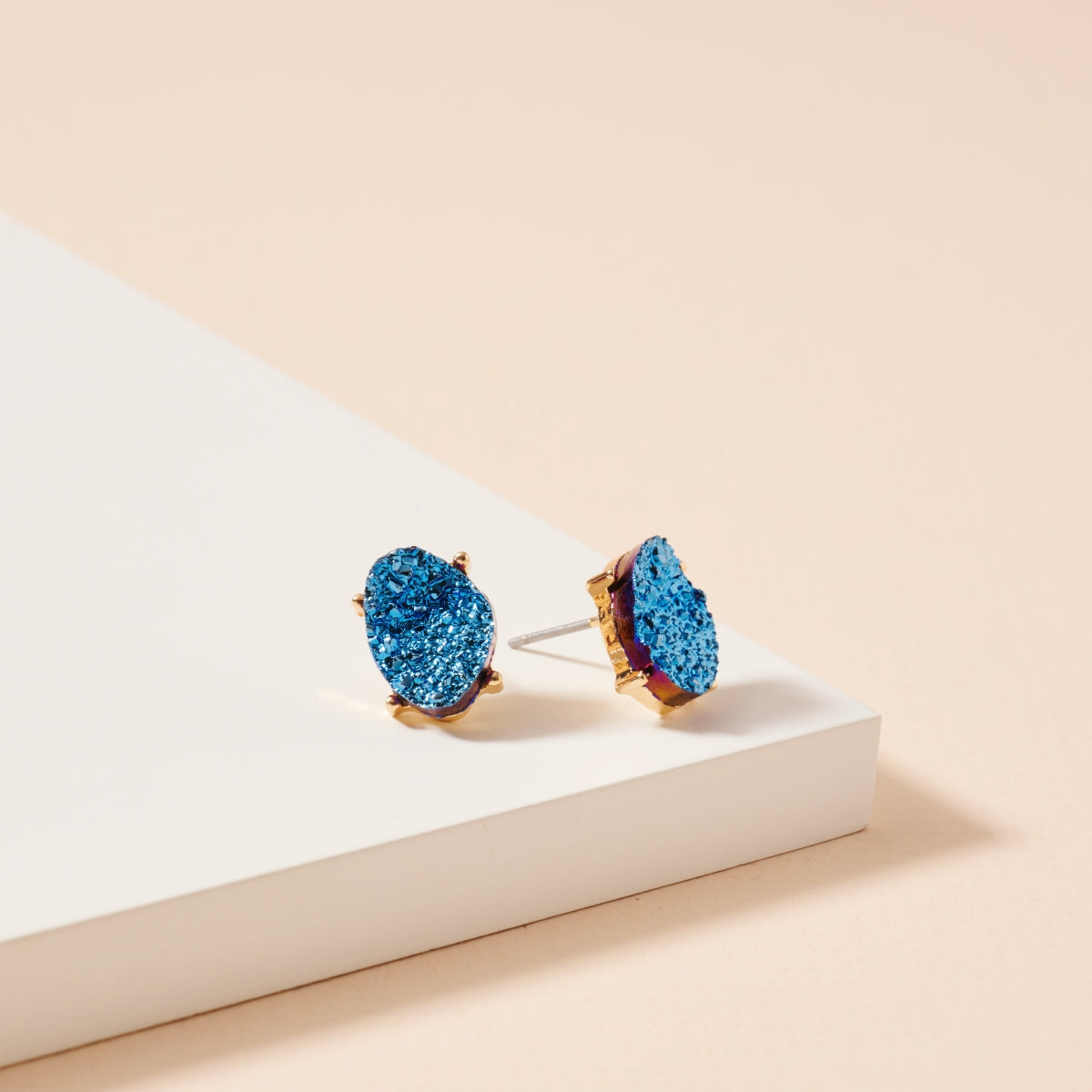 Organic Druzy Stone Stud Earrings