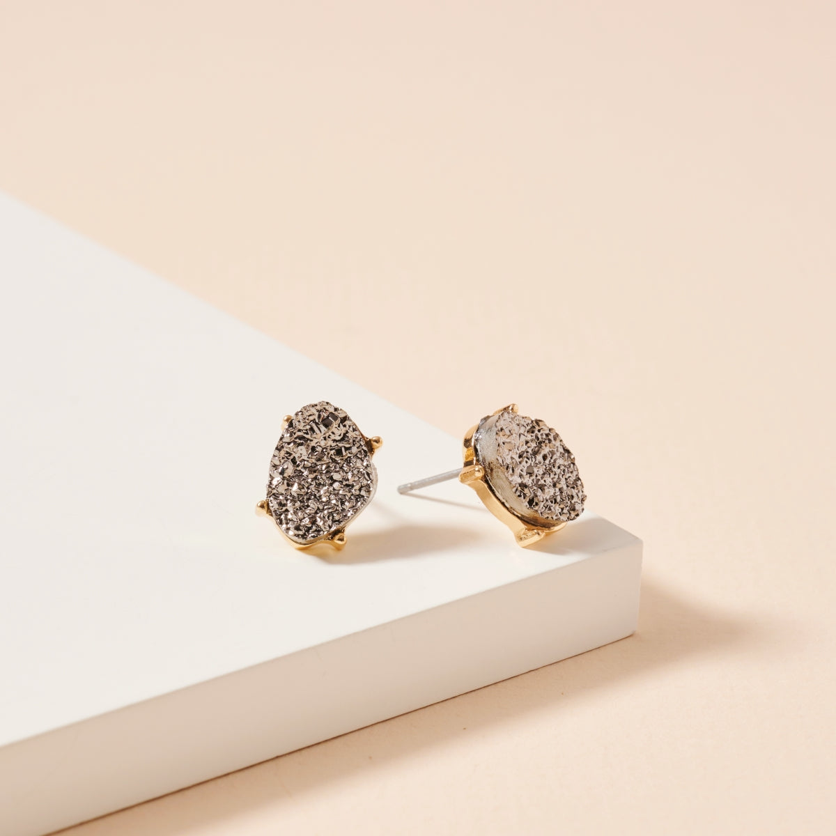 Organic Druzy Stone Stud Earrings