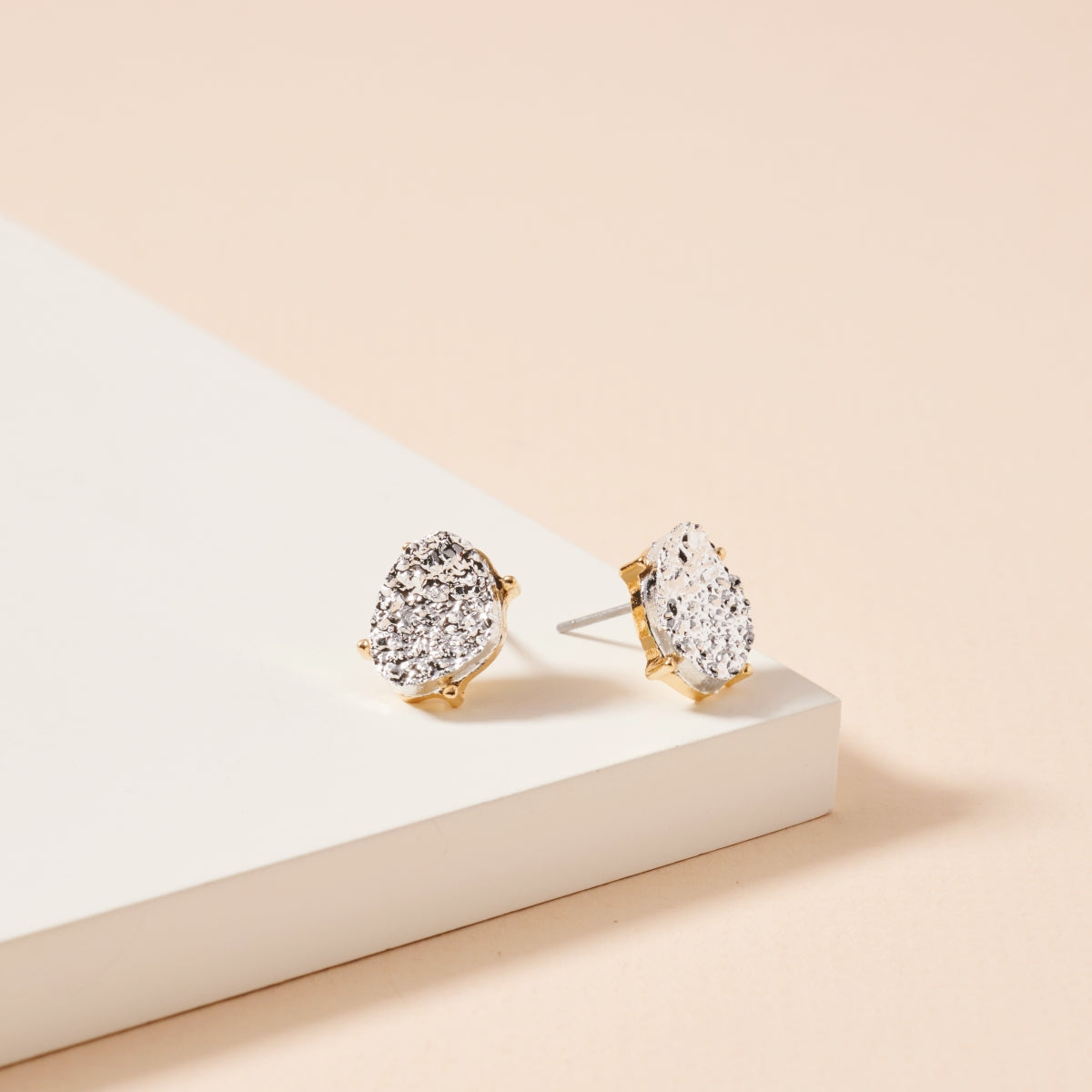 Organic Druzy Stone Stud Earrings