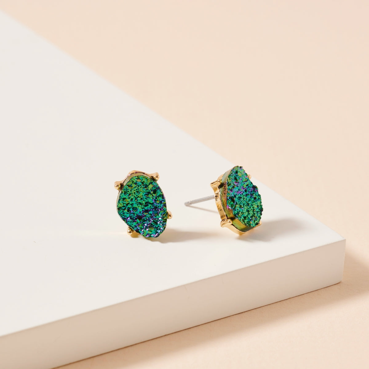 Organic Druzy Stone Stud Earrings