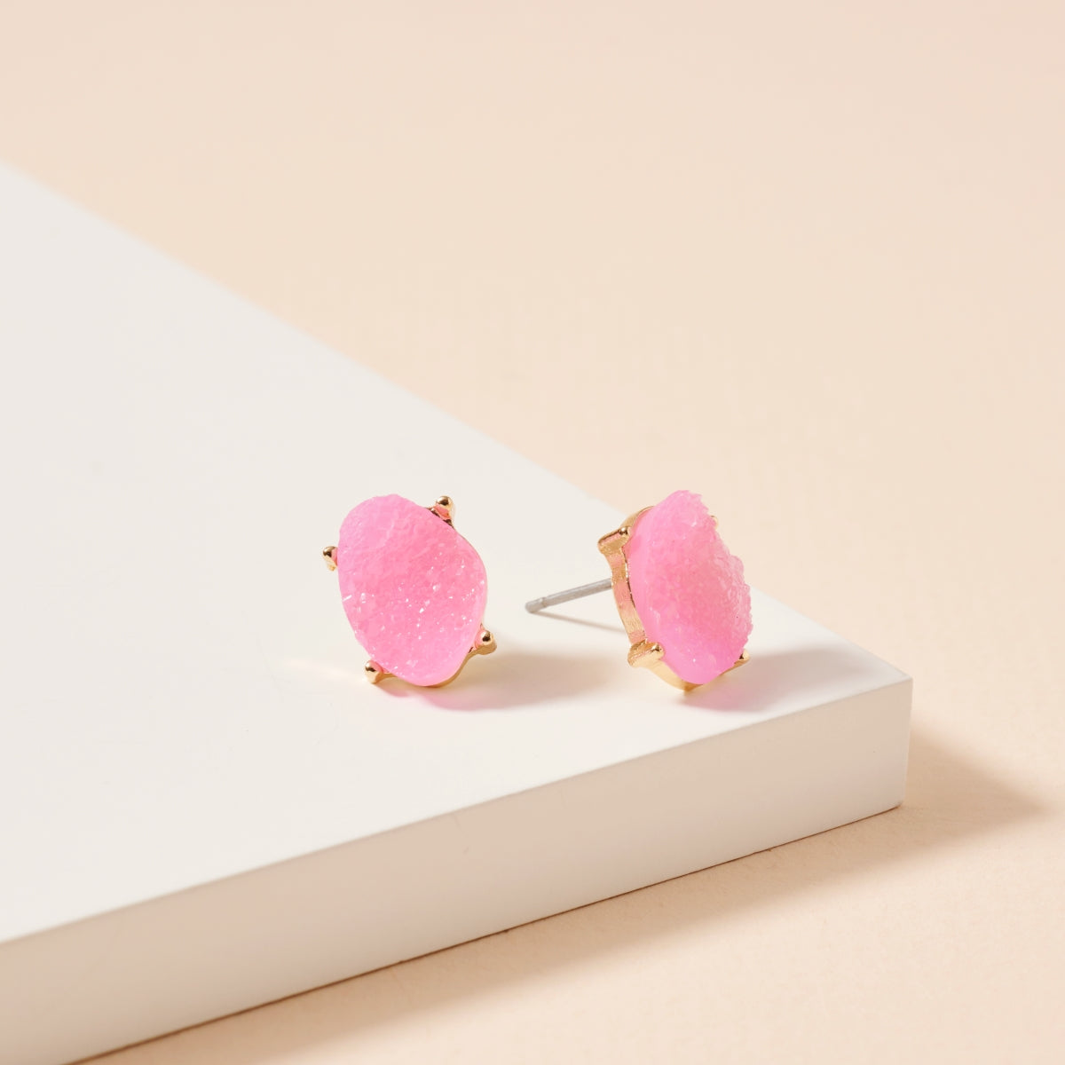 Organic Druzy Stone Stud Earrings