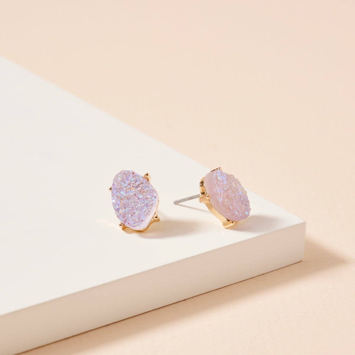 Organic Druzy Stone Stud Earrings