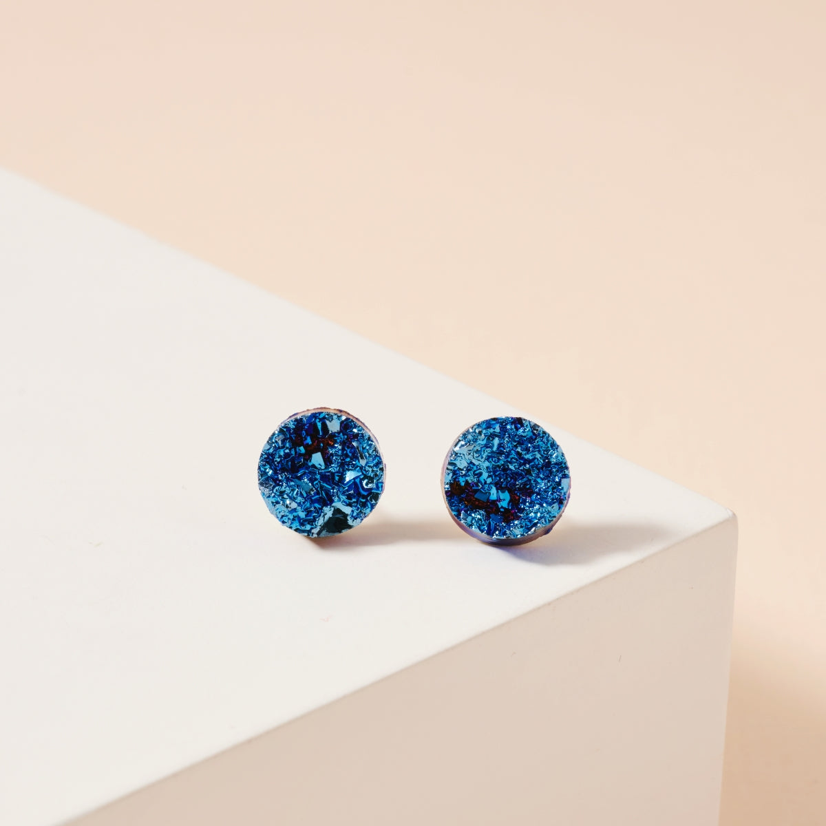 Round Druzy Stone Stud Earrings