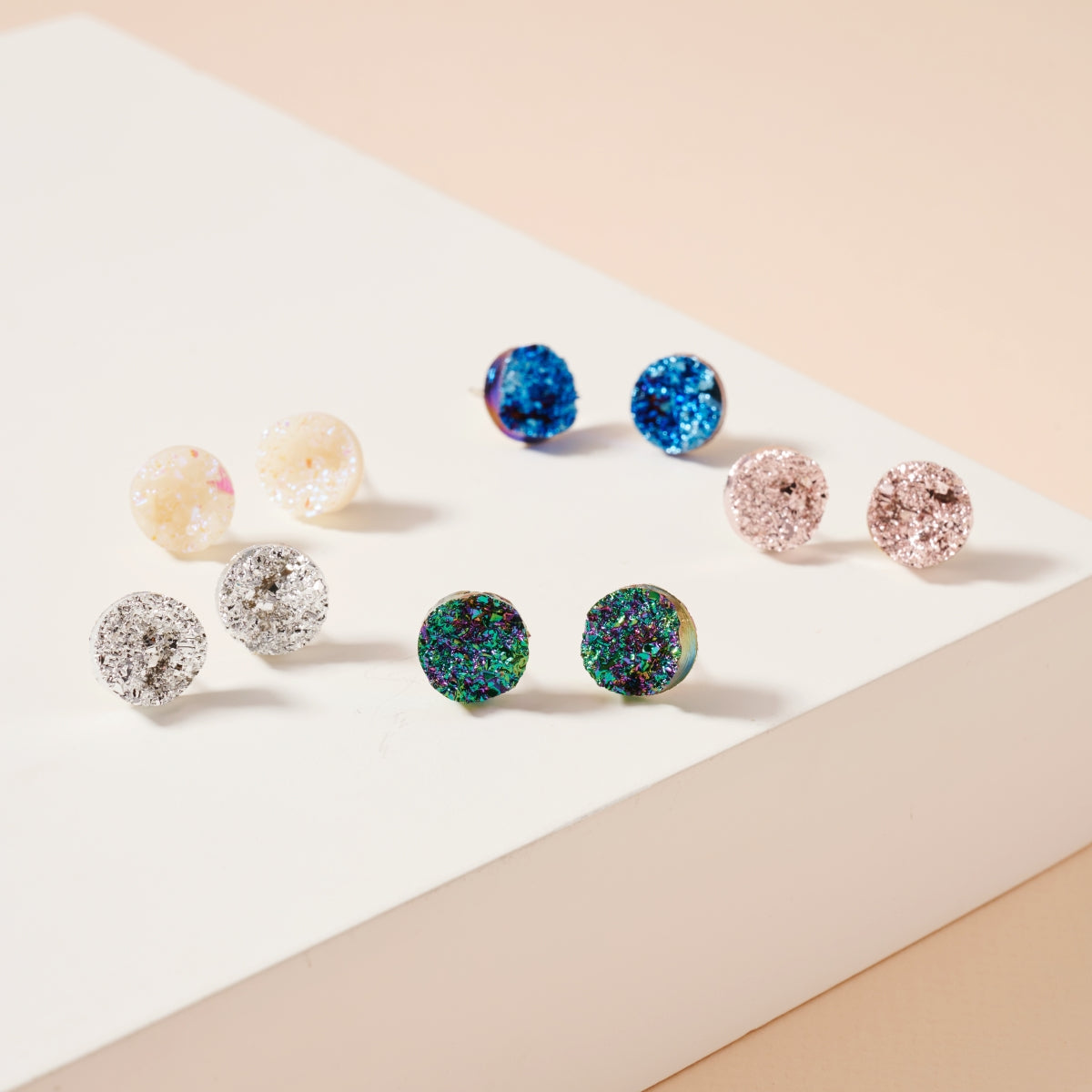 Round Druzy Stone Stud Earrings