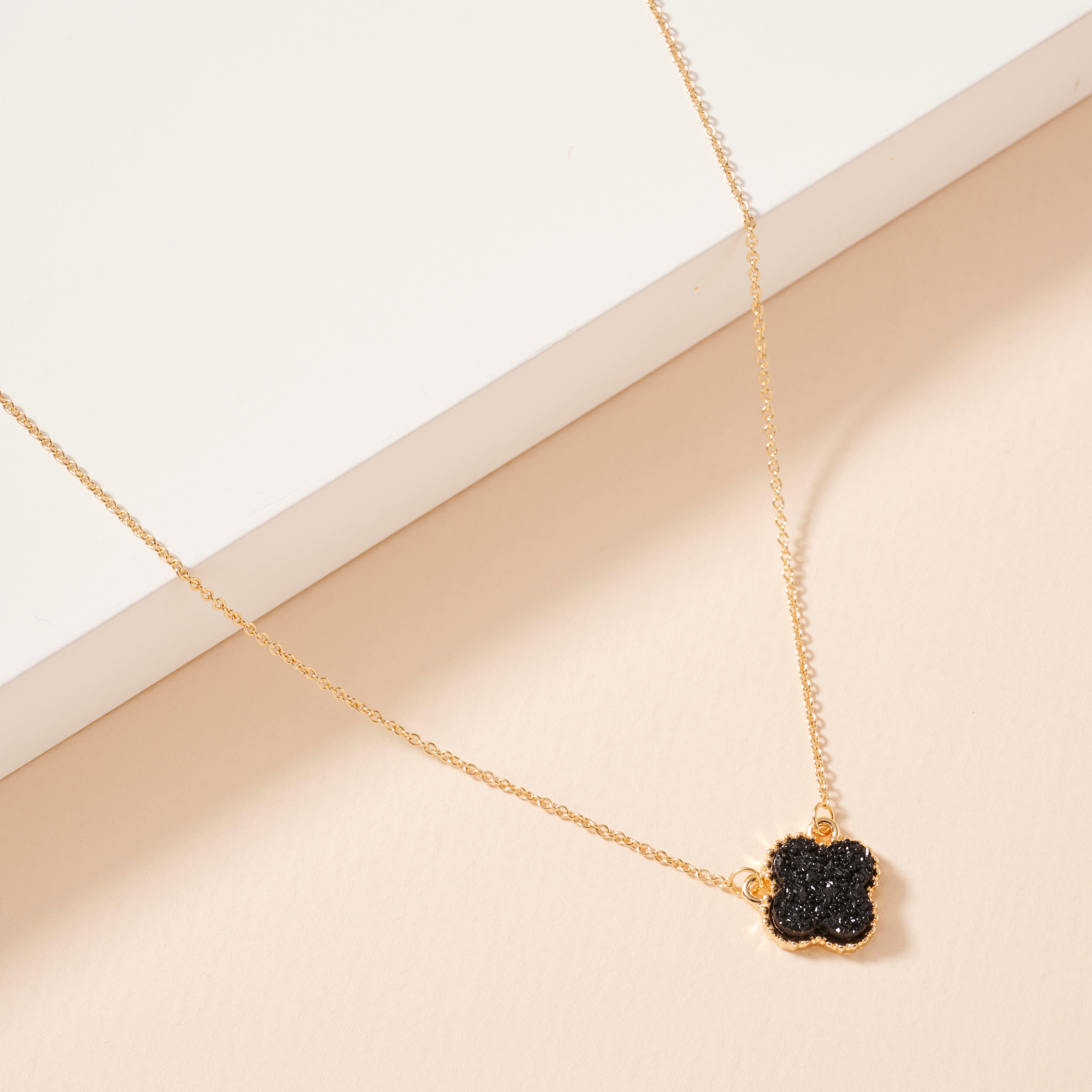 Gold Chain Necklace with Druzy Floral Charm