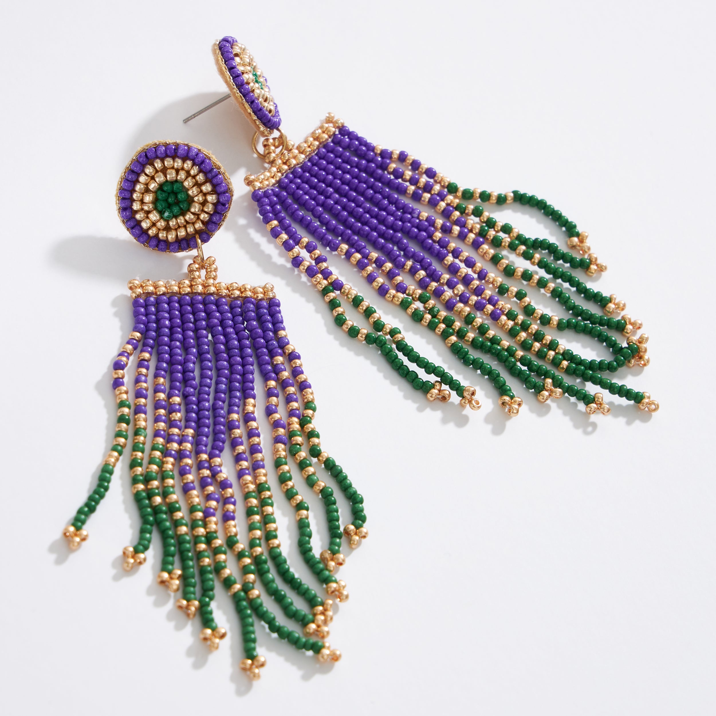 Mardi Gras Seed Beads Tassel Earring - Frem