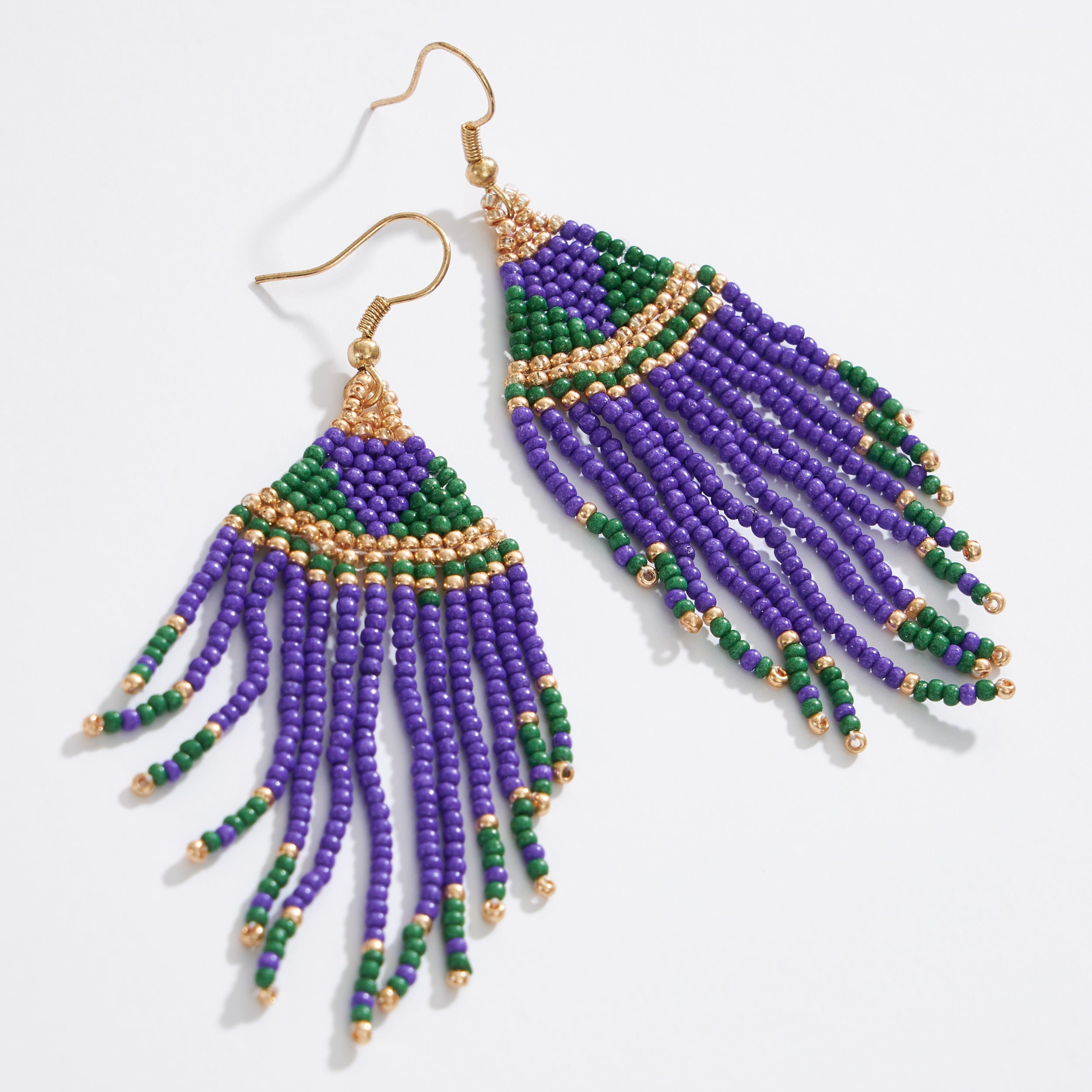 Mardi Gras Seed Beads Tassel Earring - Frem