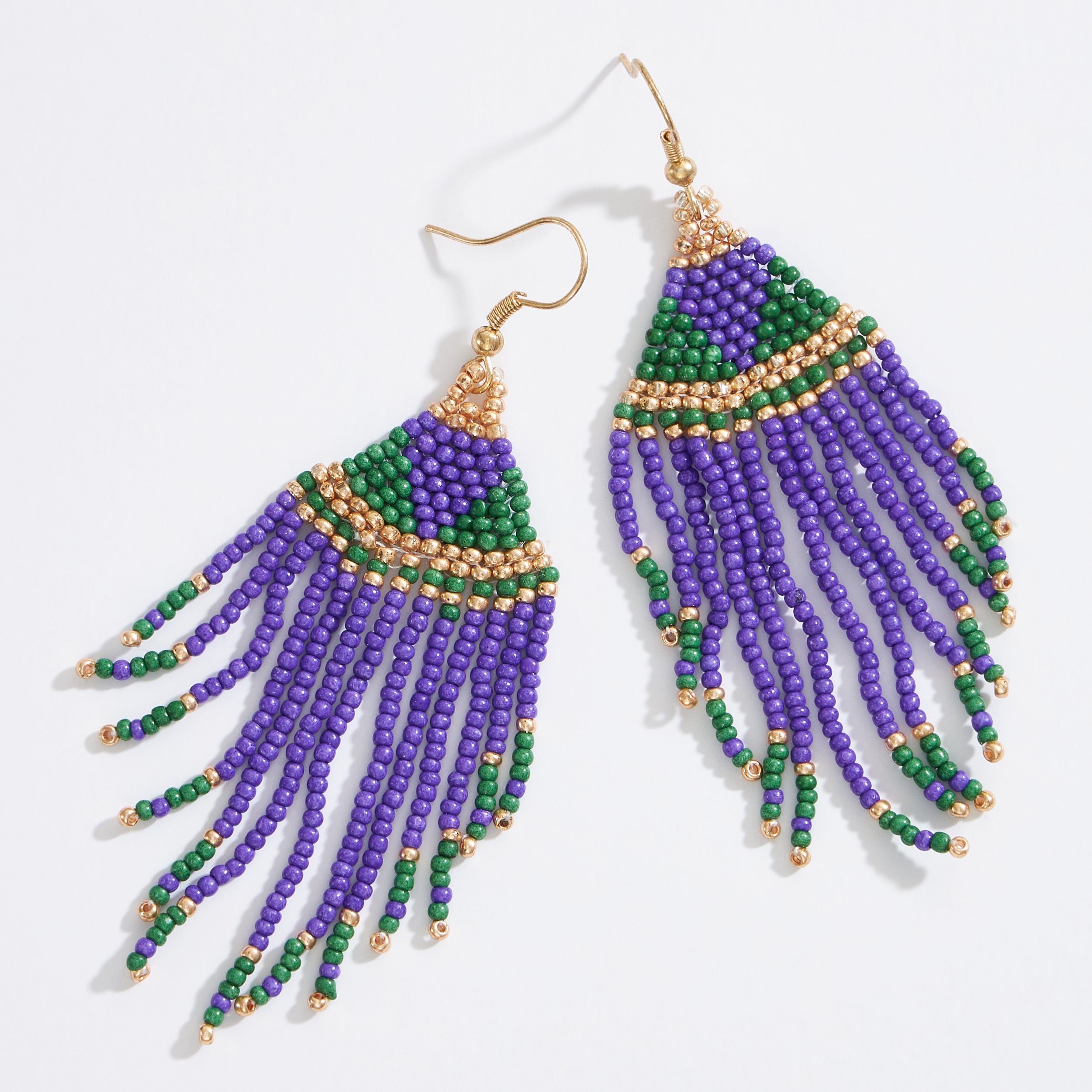 Mardi Gras Seed Beads Tassel Earring - Frem