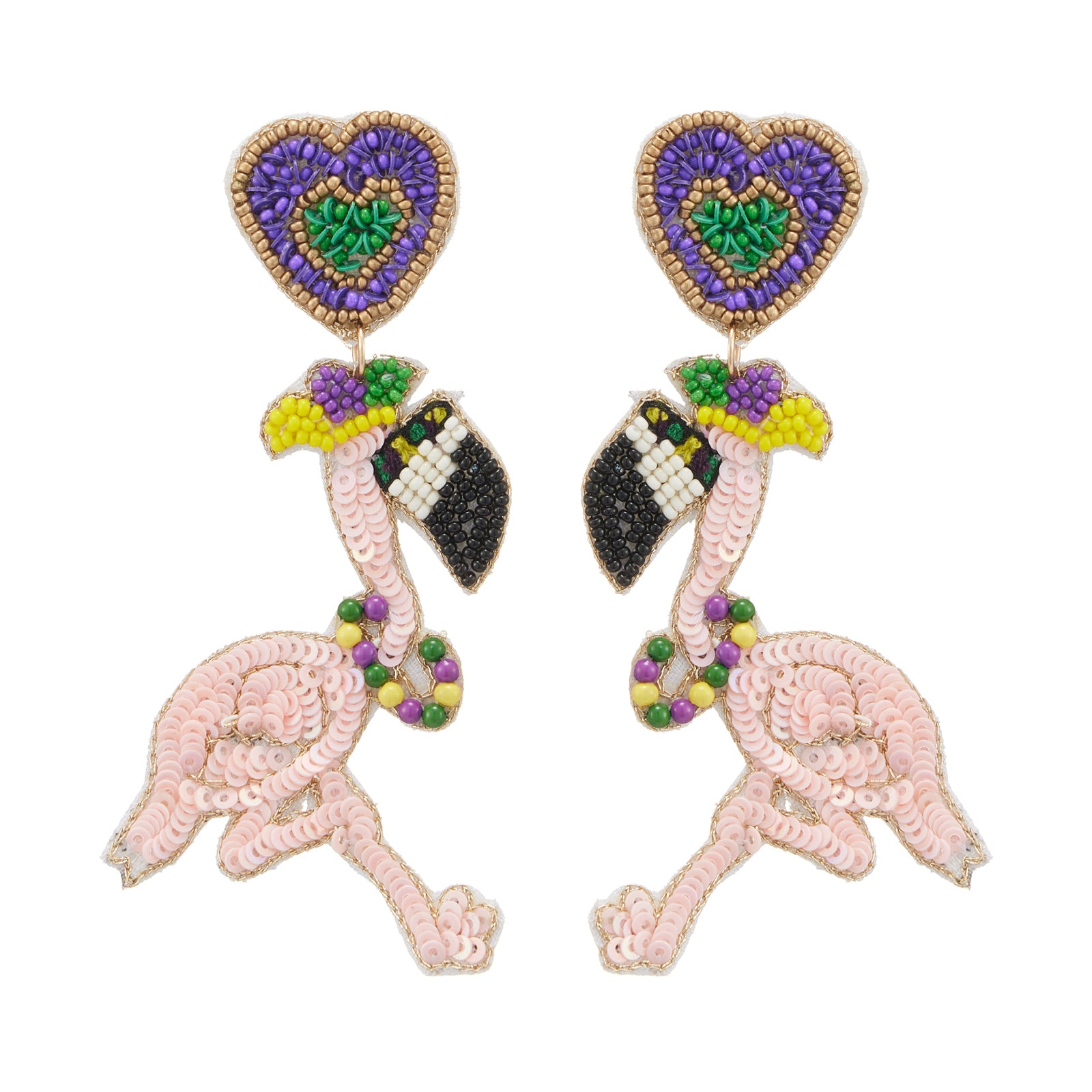 Mardi Gras Flamingo Seed Beads Earring - Frem