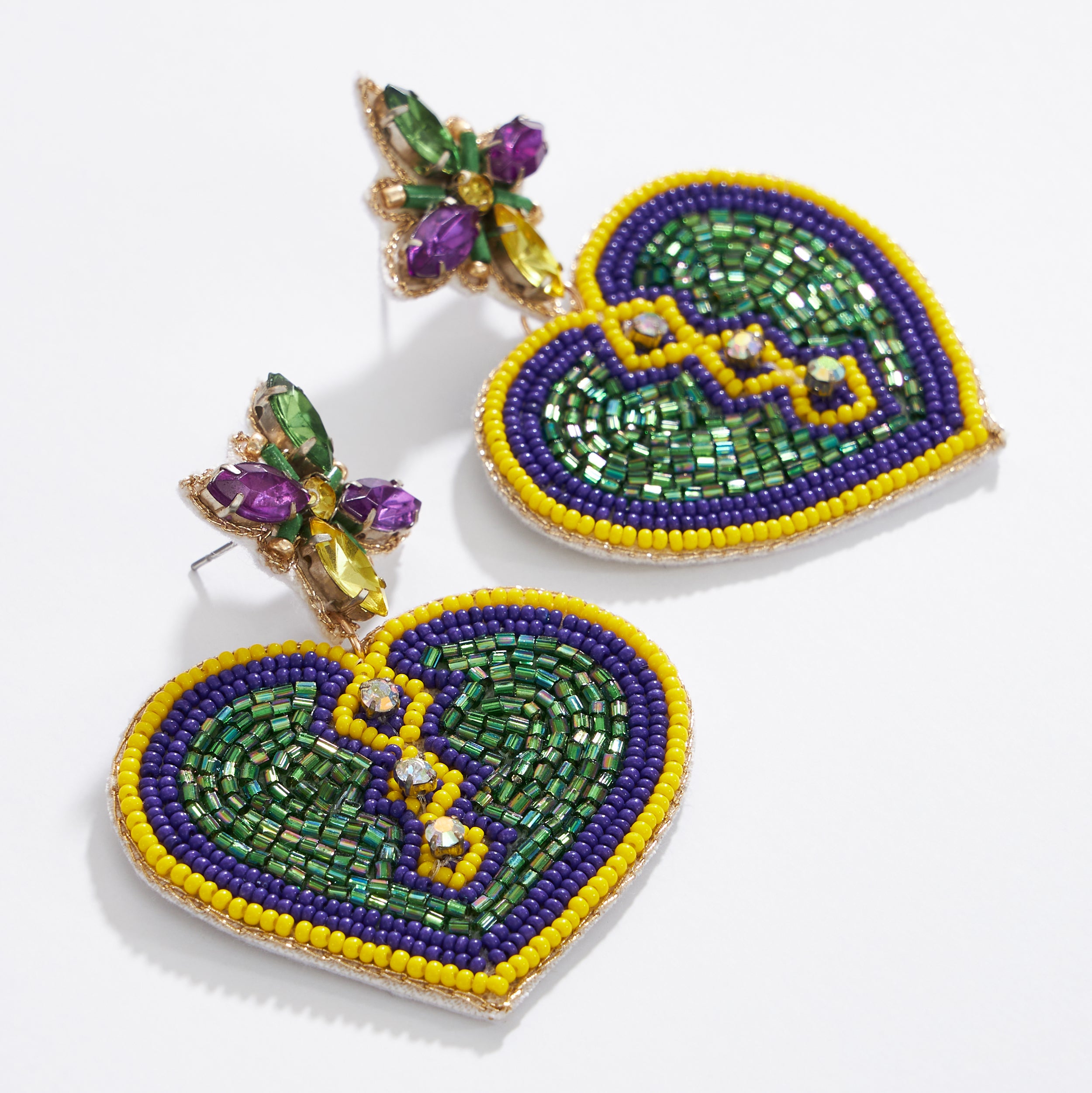 Mardi Gras Heart Seed Beads Earring - Frem