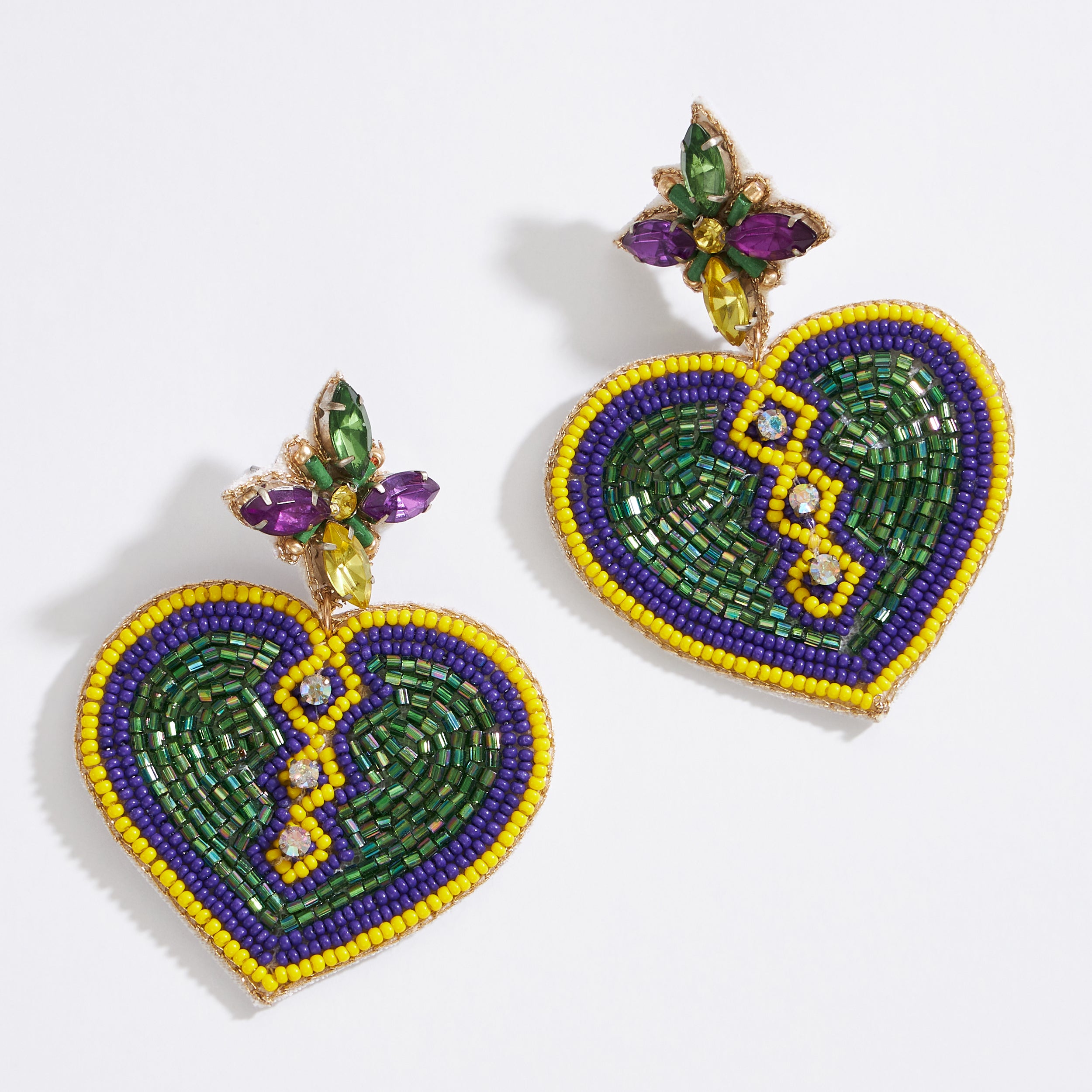 Mardi Gras Heart Seed Beads Earring - Frem