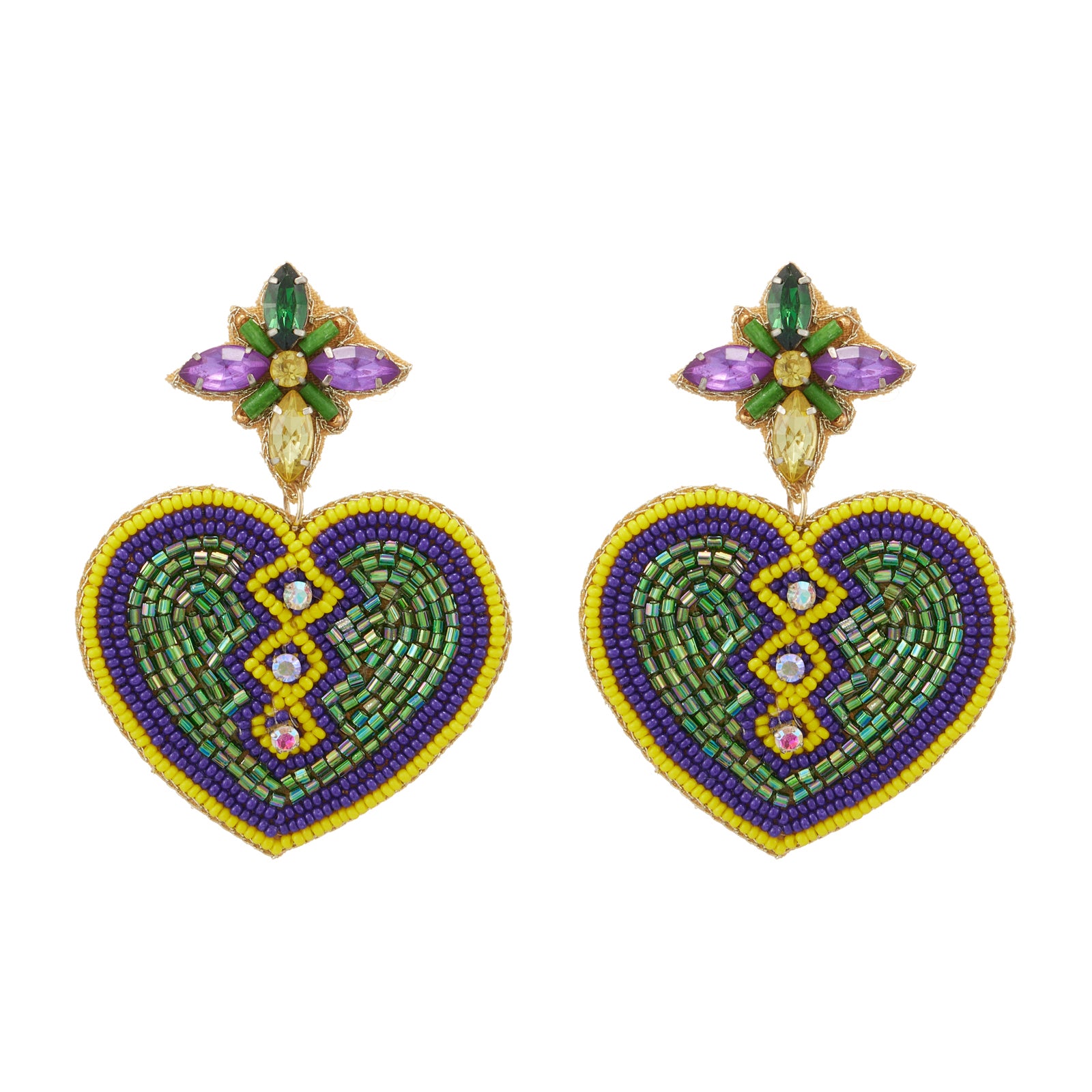 Mardi Gras Heart Seed Beads Earring - Frem
