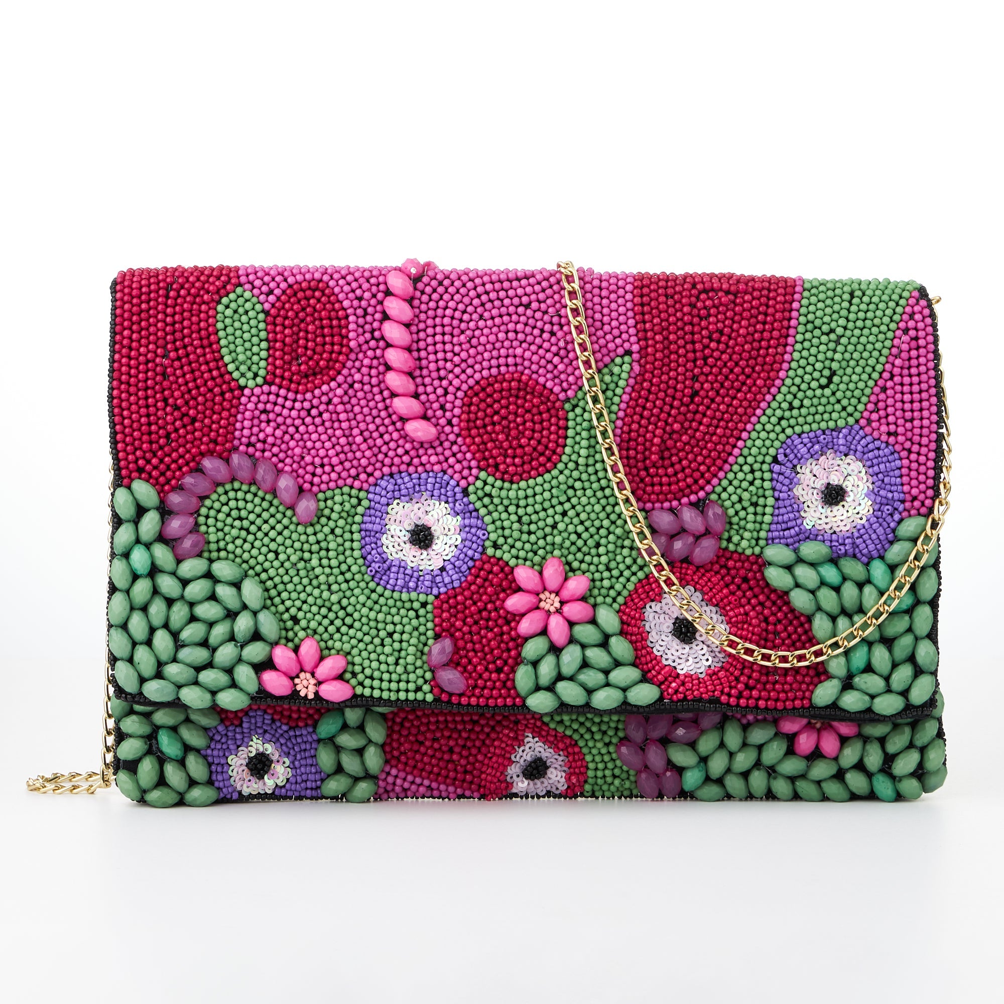 3D Multi-Color Seed Beads Flap Clutch Bag - Frem
