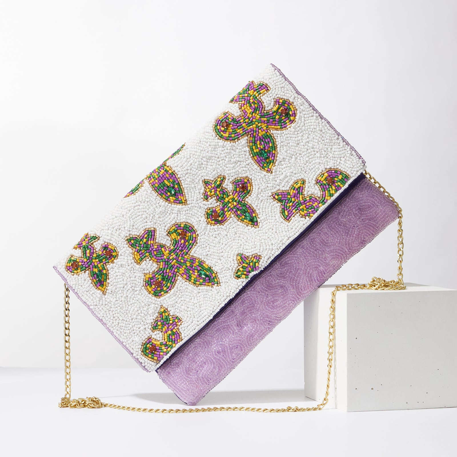 Fleur-de-lis Mardi Gras Seed Beads Clutch Bag - Frem