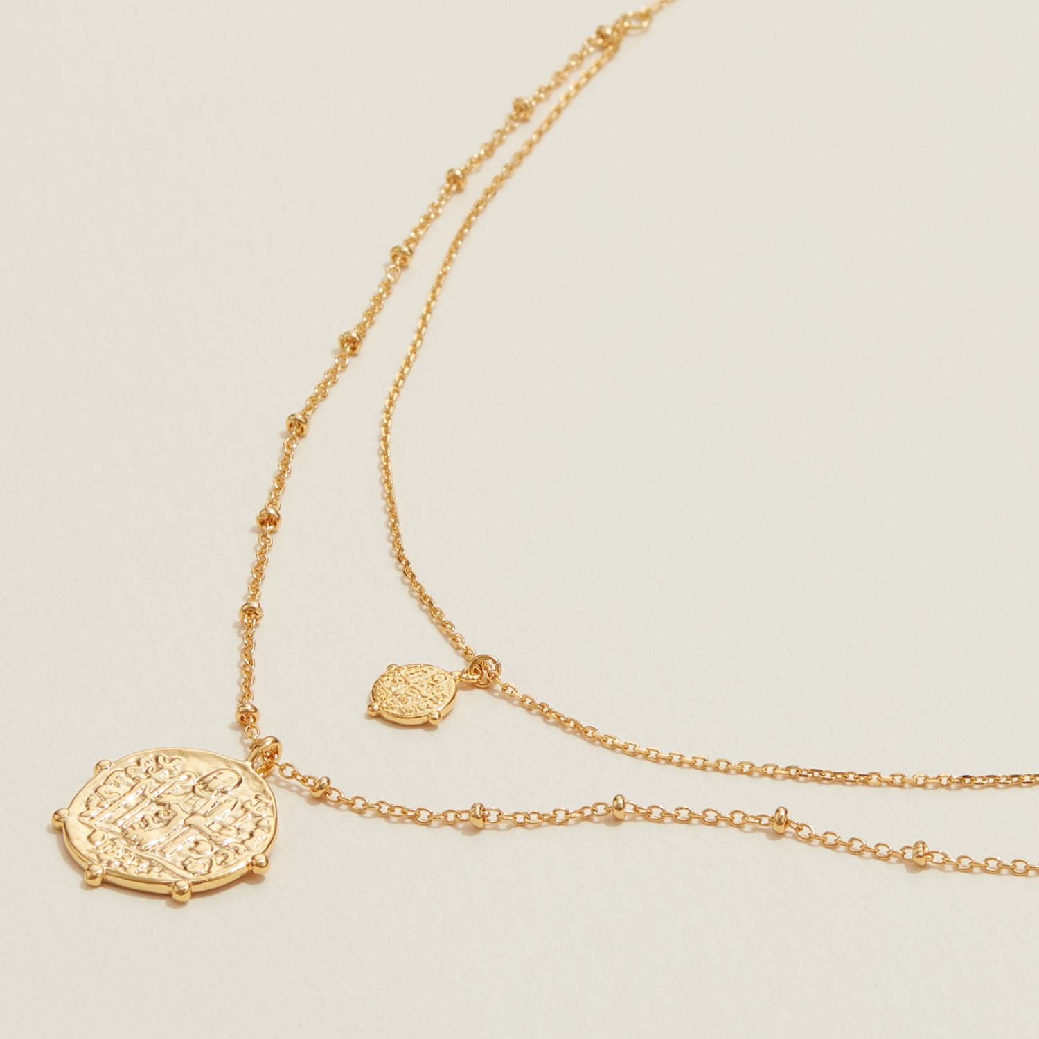 Gold Dipped Ancient Coin Pendant Layered Necklace - Frem