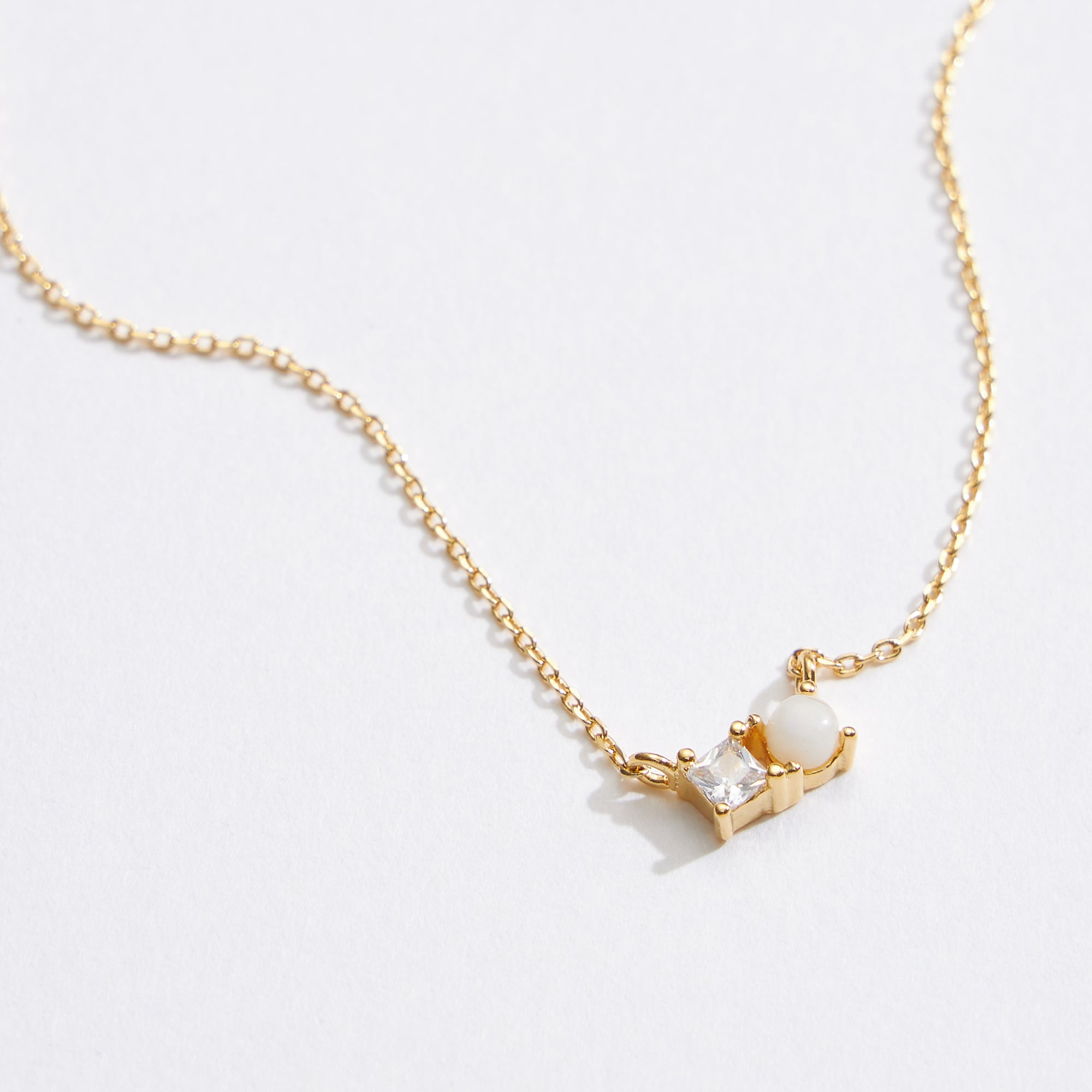 Gold Dipped CZ Natural Stone Duet Necklace - Frem
