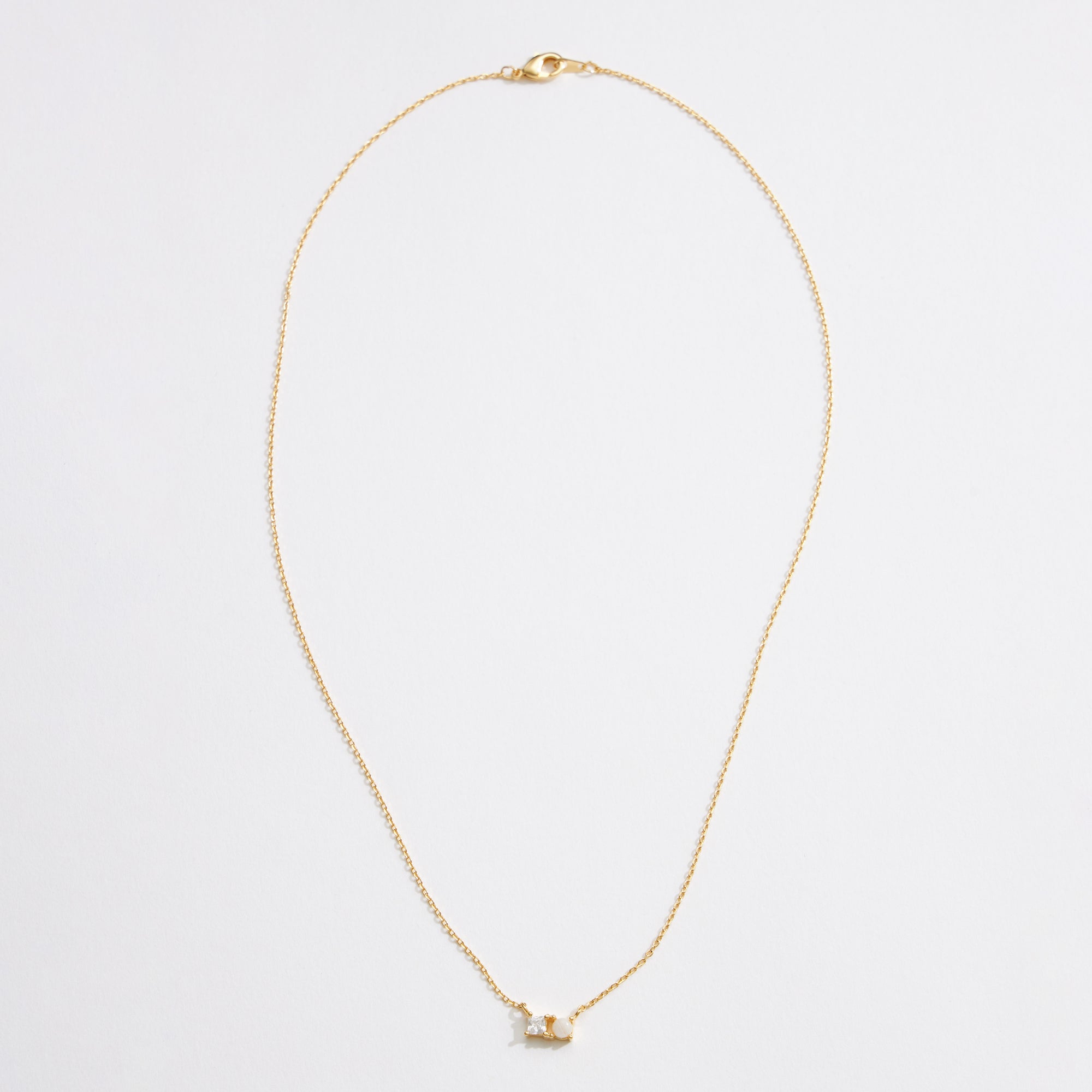 Gold Dipped CZ Natural Stone Duet Necklace - Frem