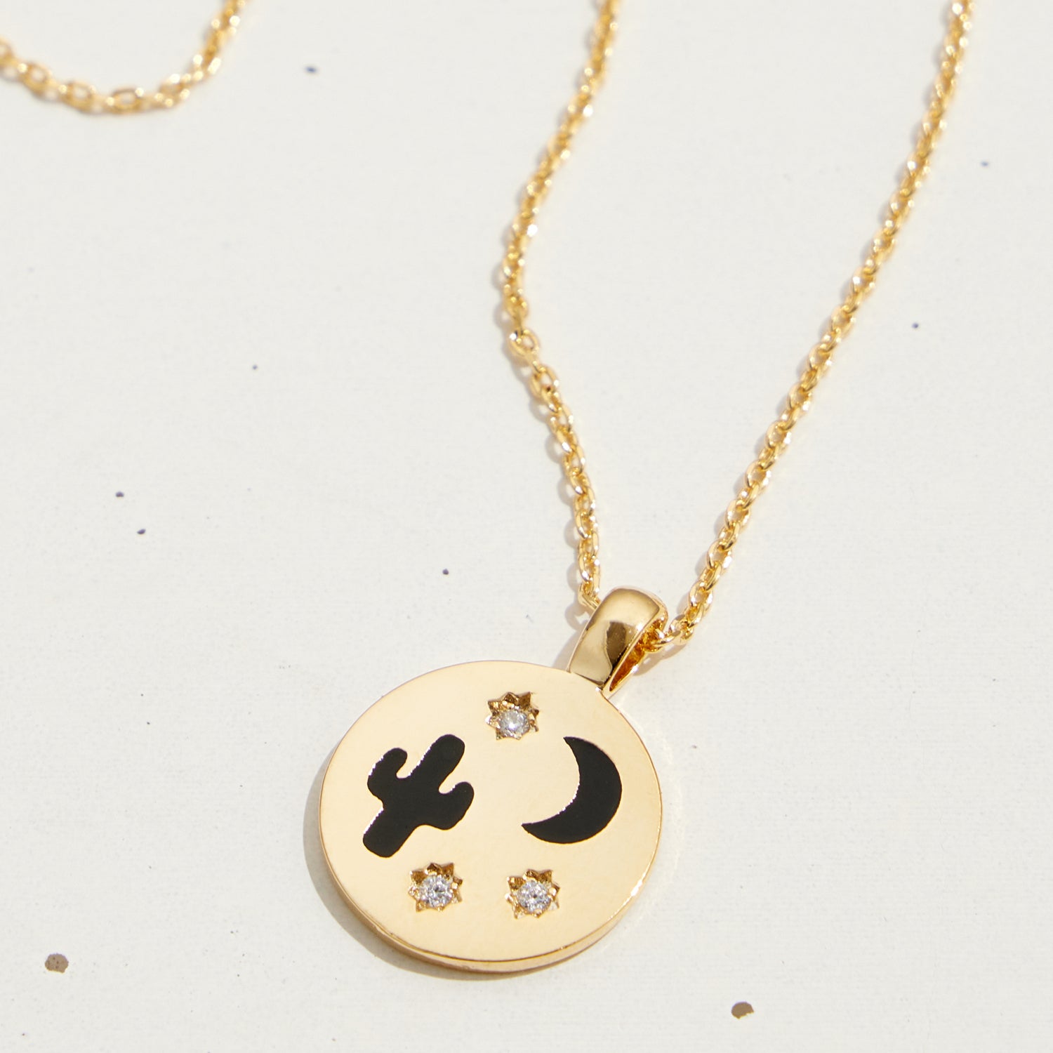Gold Dipped Cactus and Moon Necklace - Frem