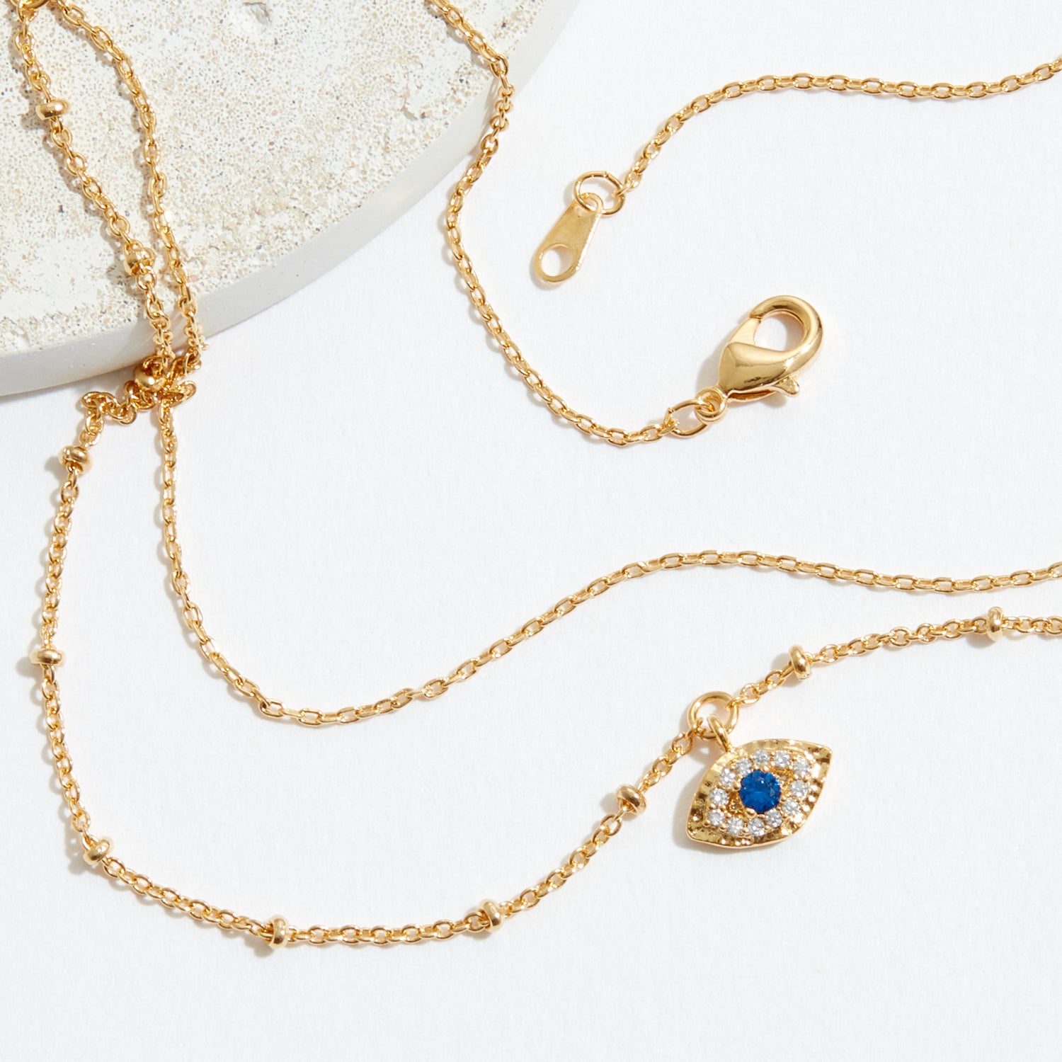 Gold Dipped Dainty Evil Eye Pendant Layered Necklace - Frem