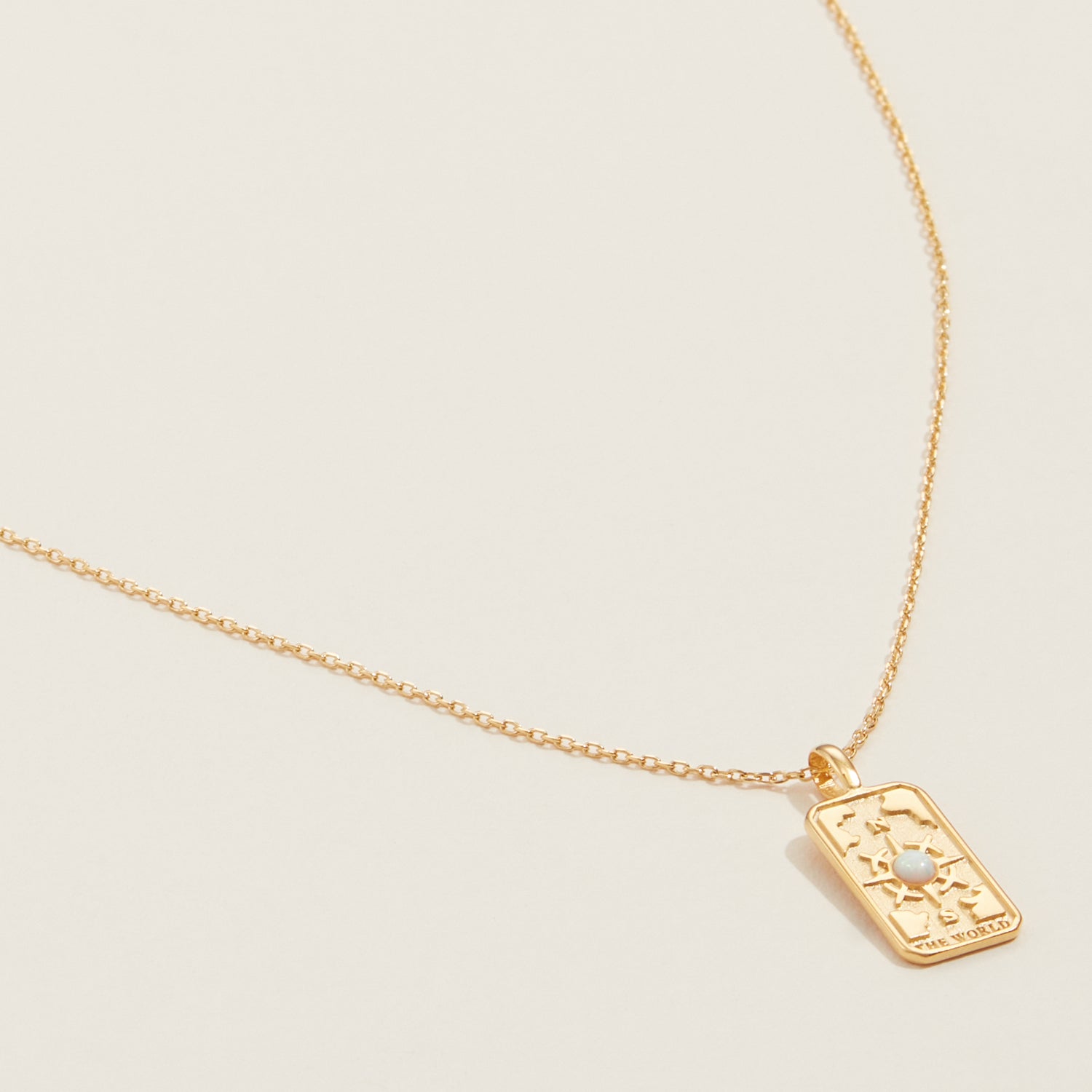 Gold Dipped Tarot Card Opal Necklace - The world - Frem