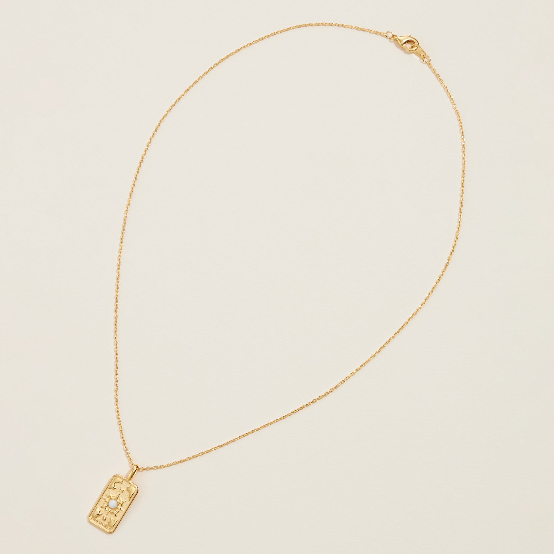 Gold Dipped Tarot Card Opal Necklace - The world - Frem