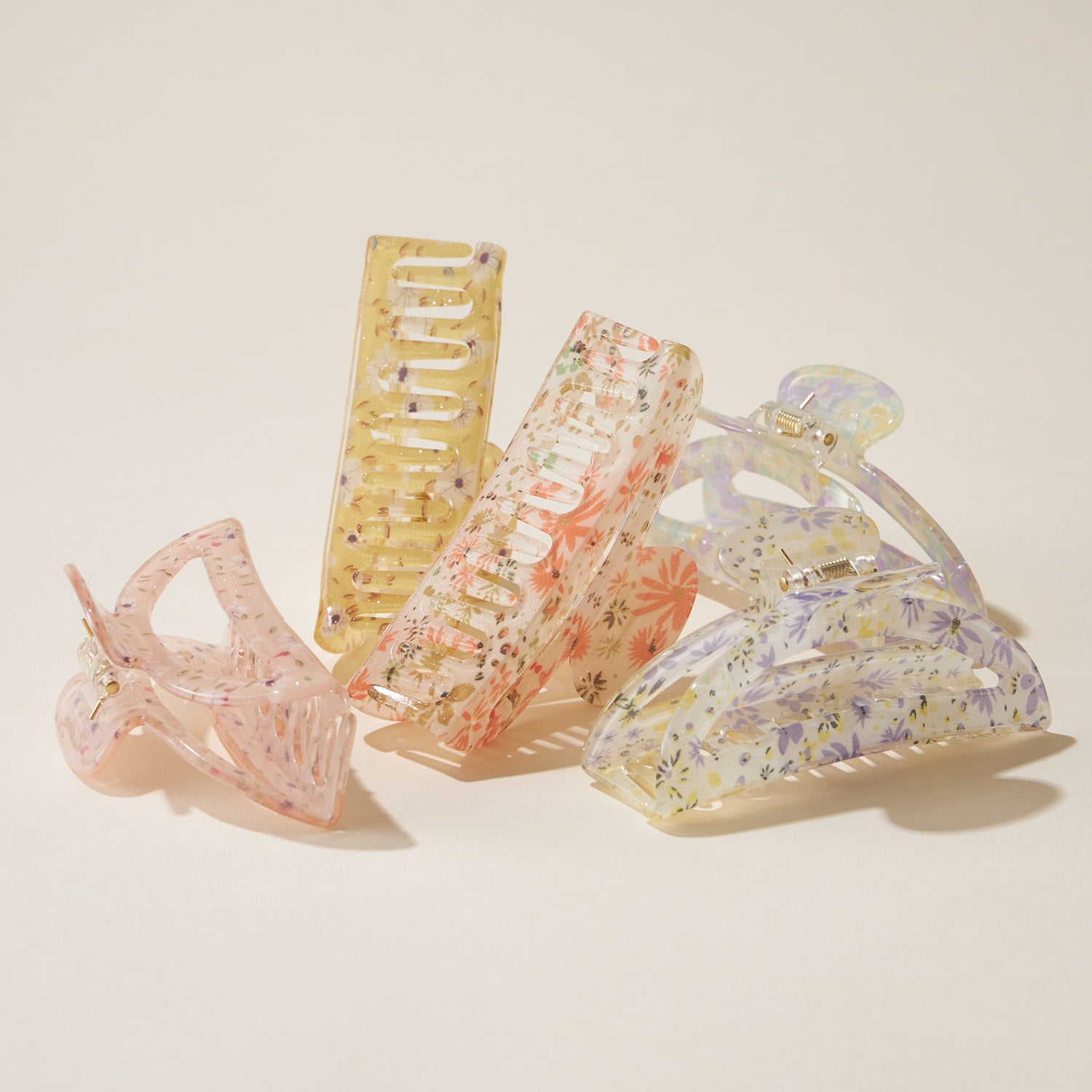 Flower Patterned Crescent Claw Hair Clips - Frem