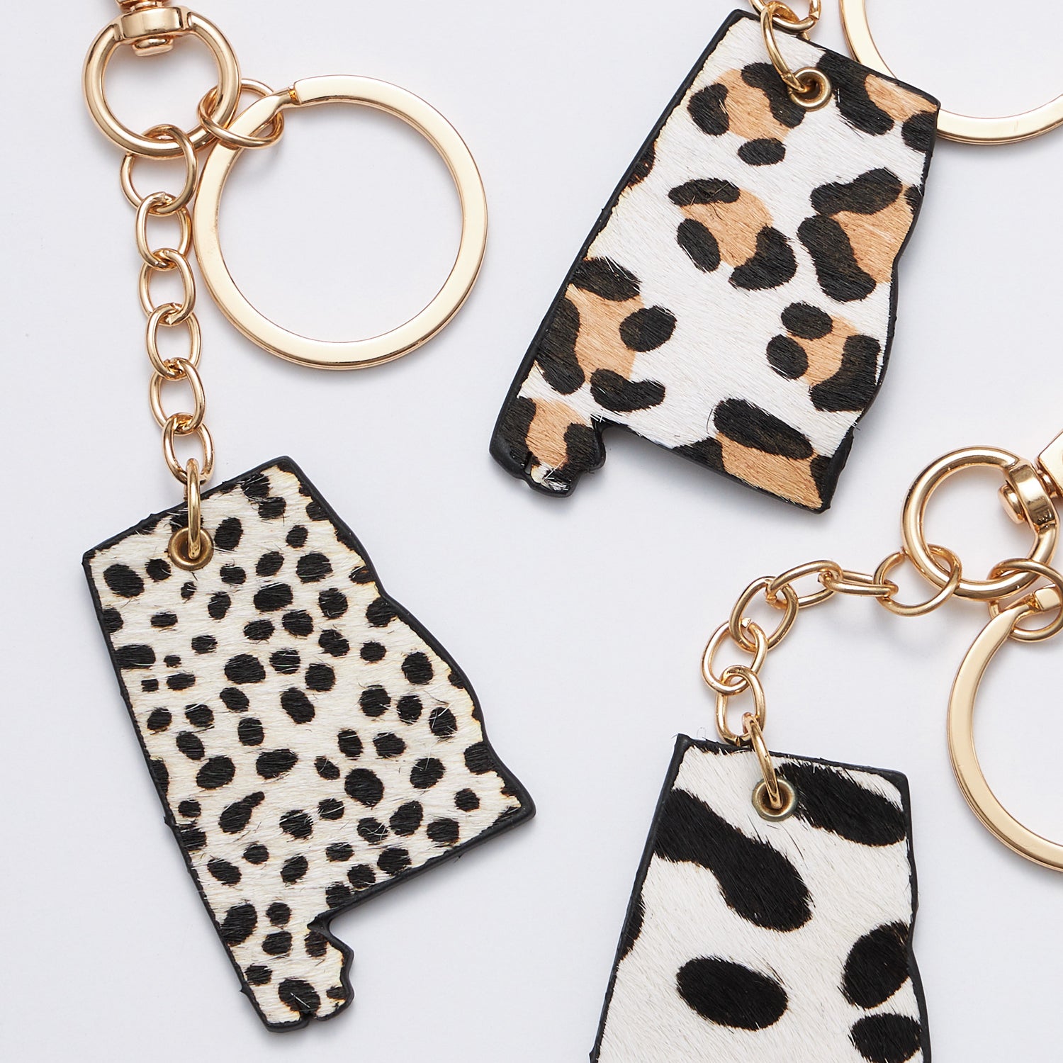 Genuine Leather Animal Print Alabama State Keychains - Frem