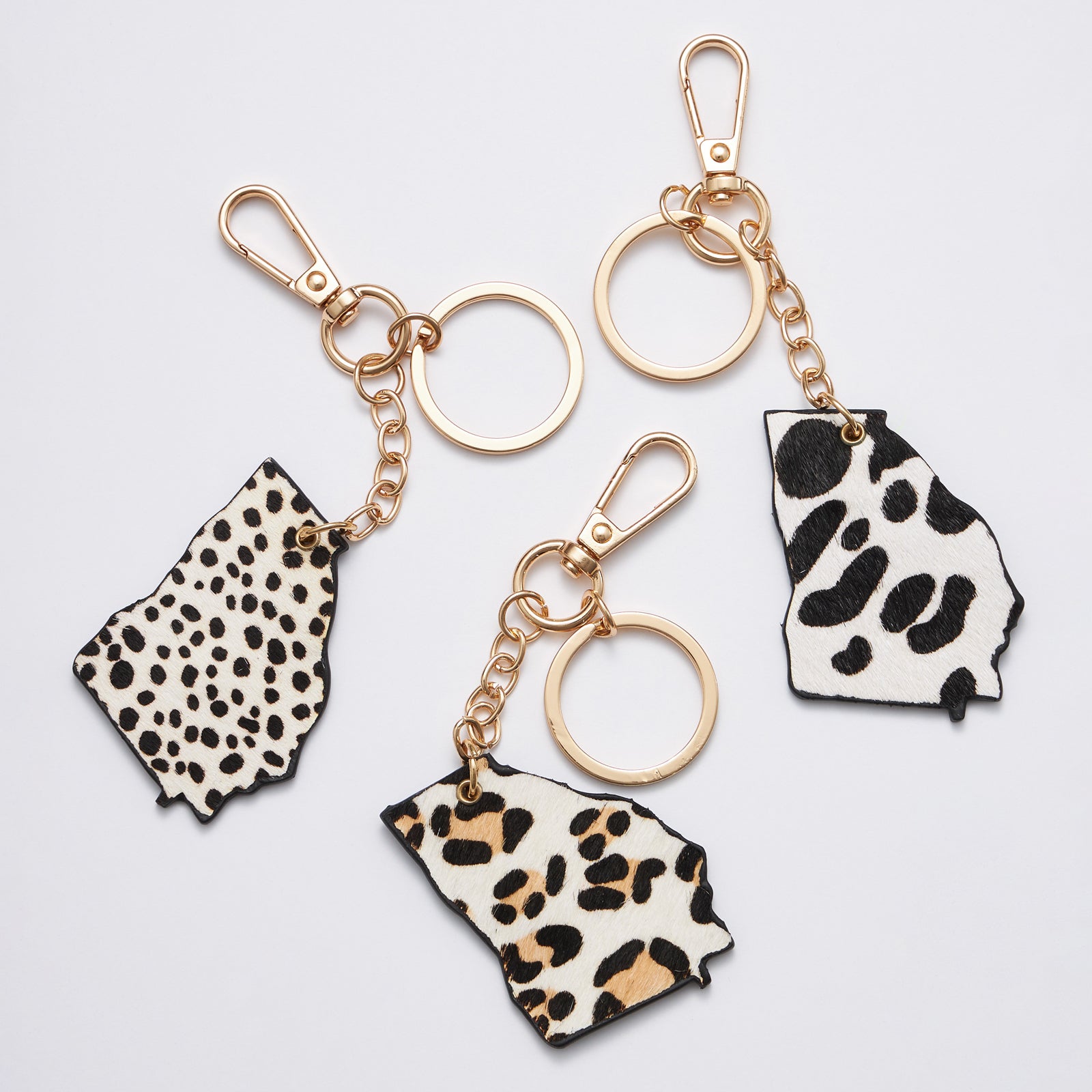 Genuine Leather Animal Print Georgia State Keychains - Frem