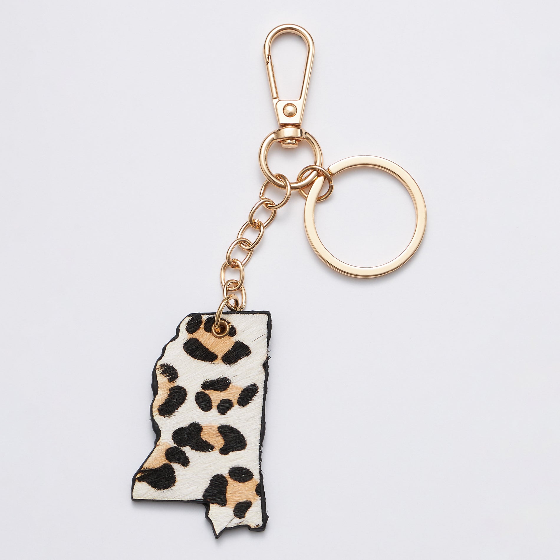 Genuine Leather Animal Print Mississippi State Keychains - Frem