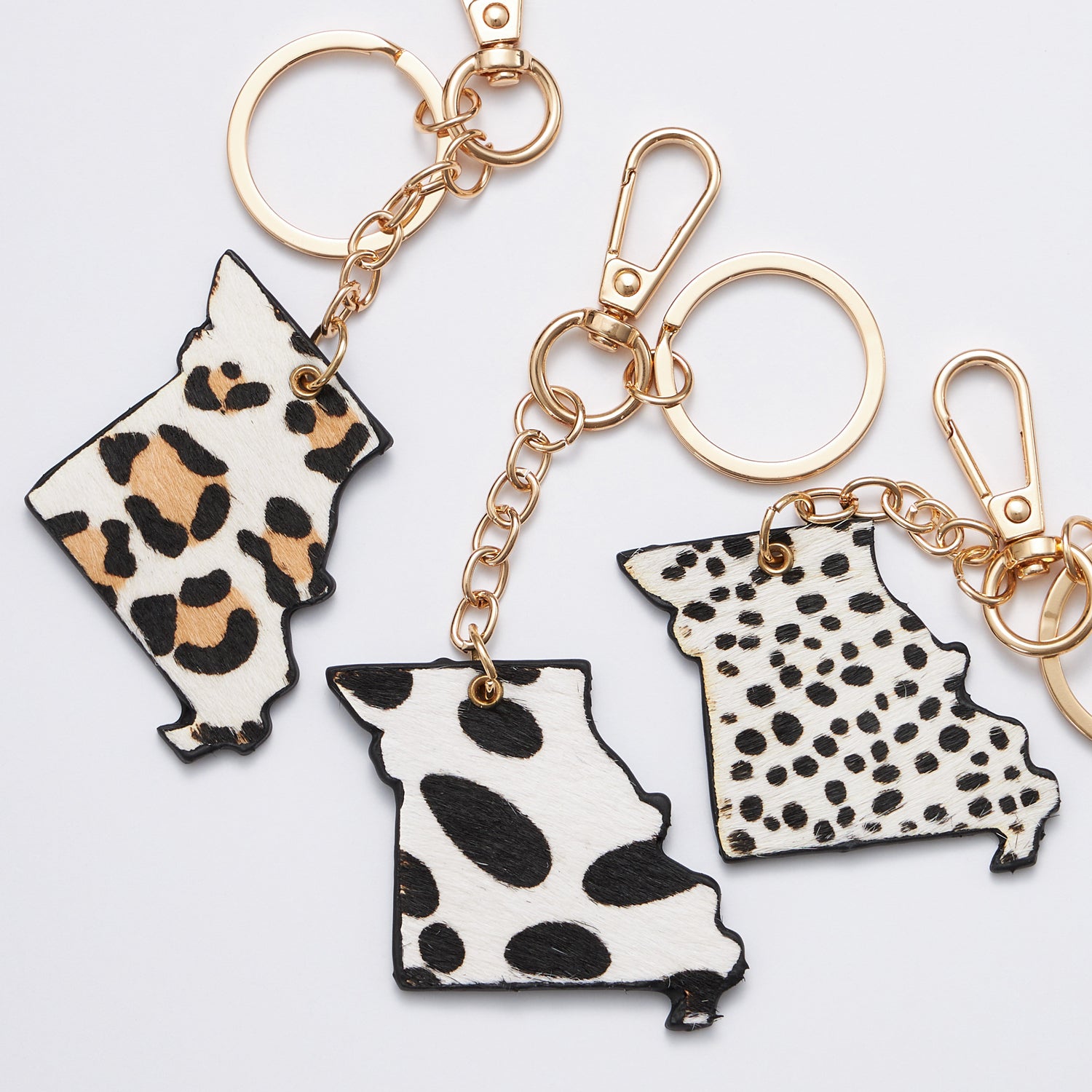 Genuine Leather Animal Print Missouri State Shape Keychains - Frem