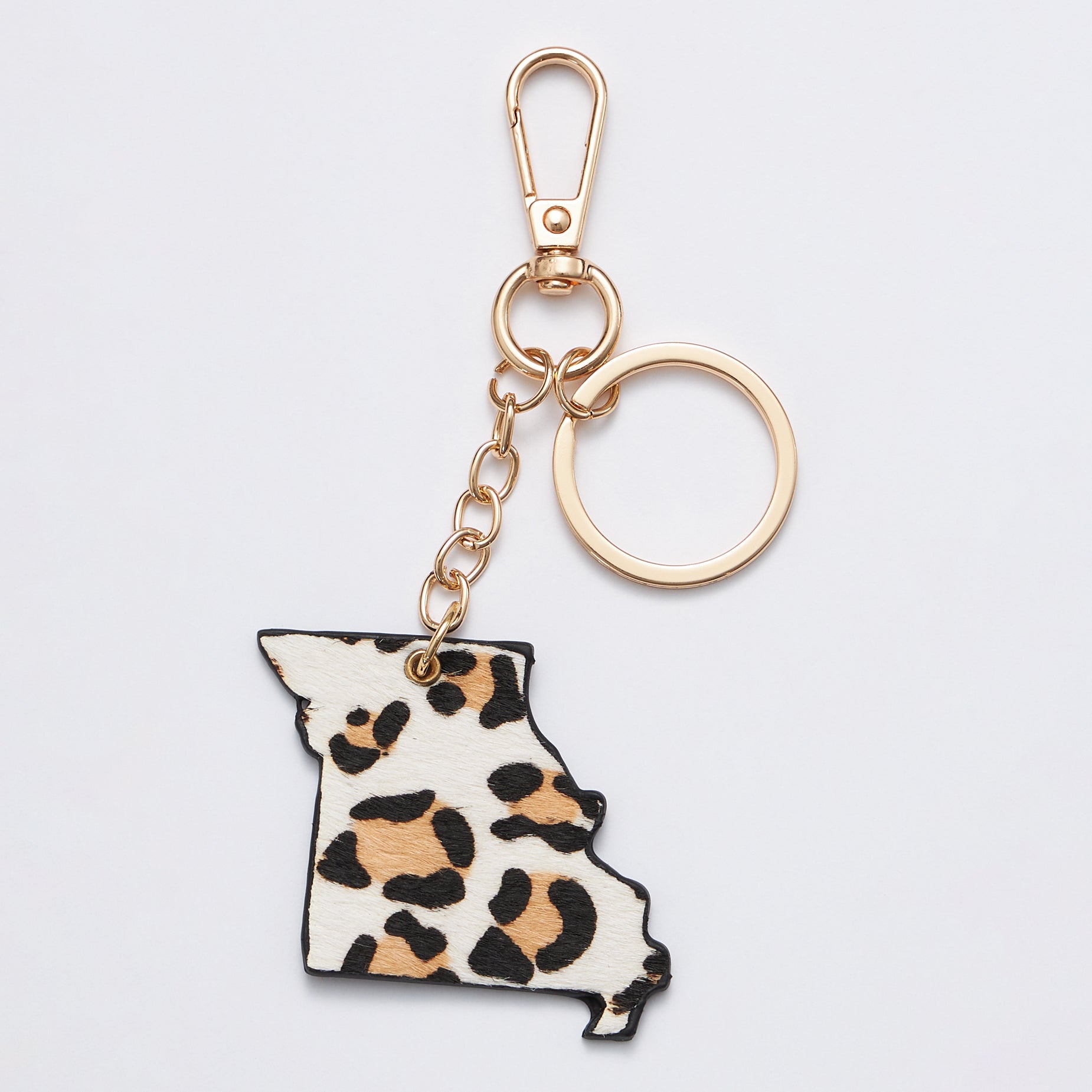 Genuine Leather Animal Print Missouri State Shape Keychains - Frem