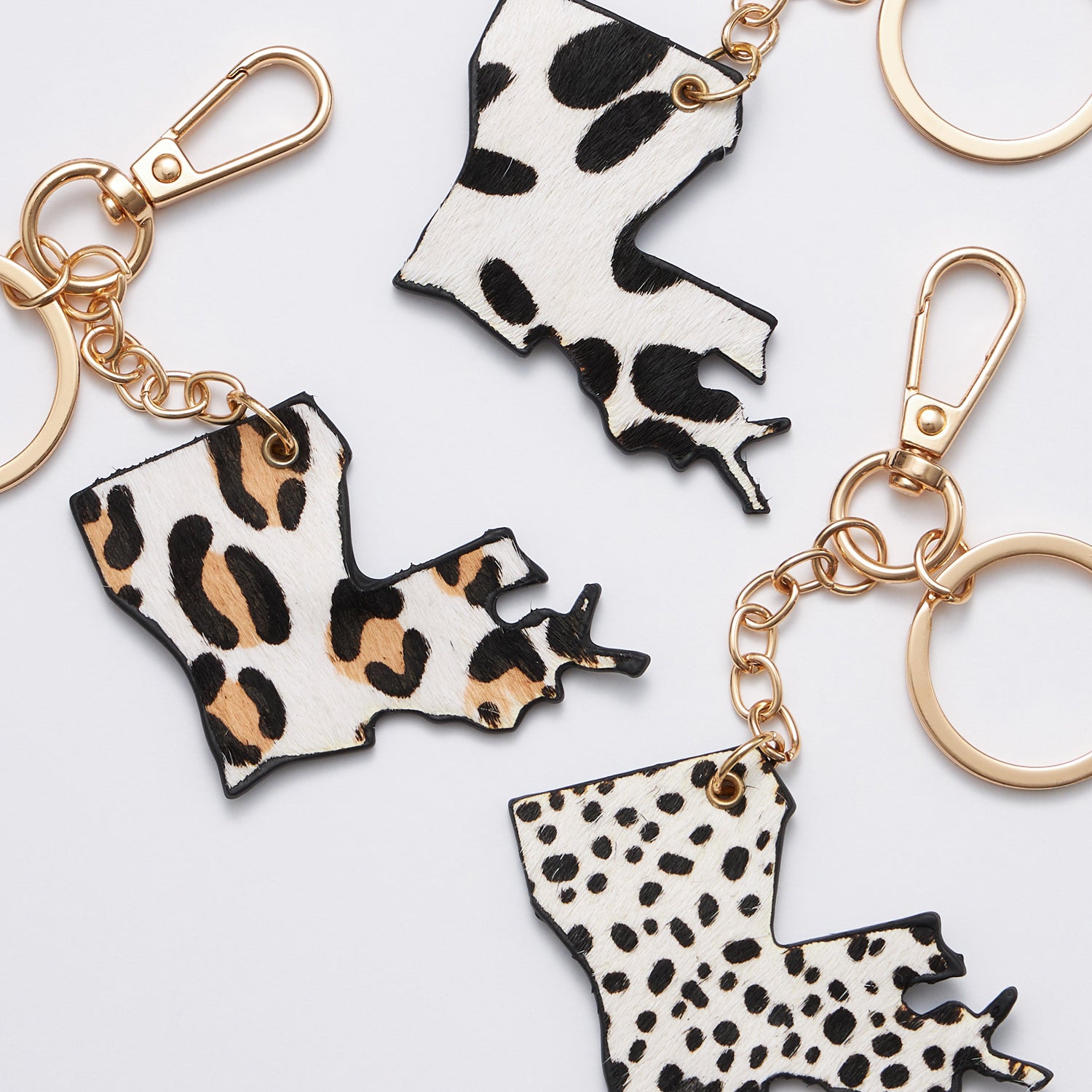 Genuine Leather Animal Print Louisiana State Keychains - Frem