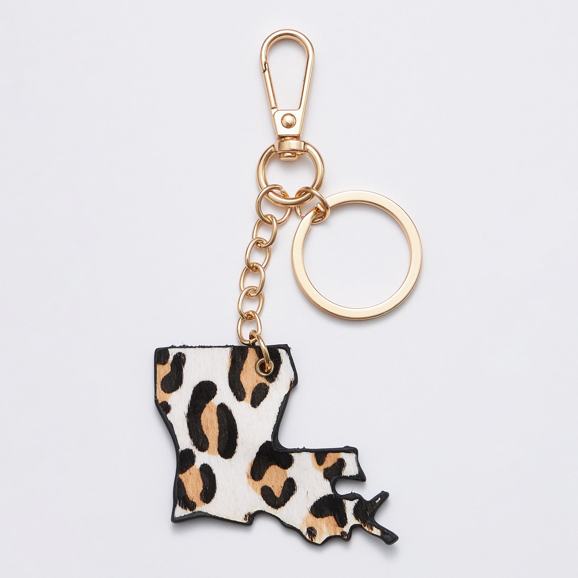 Genuine Leather Animal Print Louisiana State Keychains - Frem