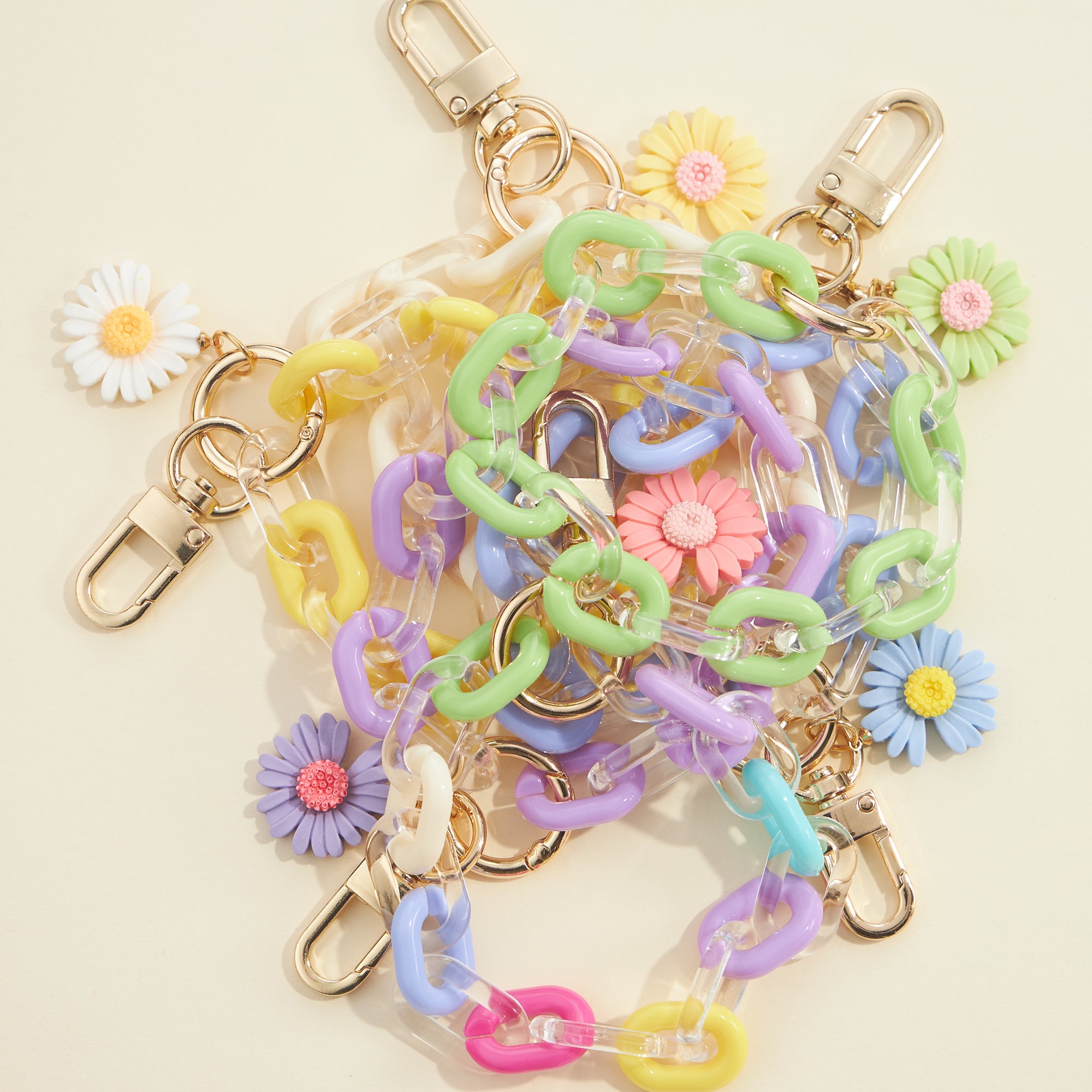 Flower Charm Two Tone Link Chain Keychain - Frem