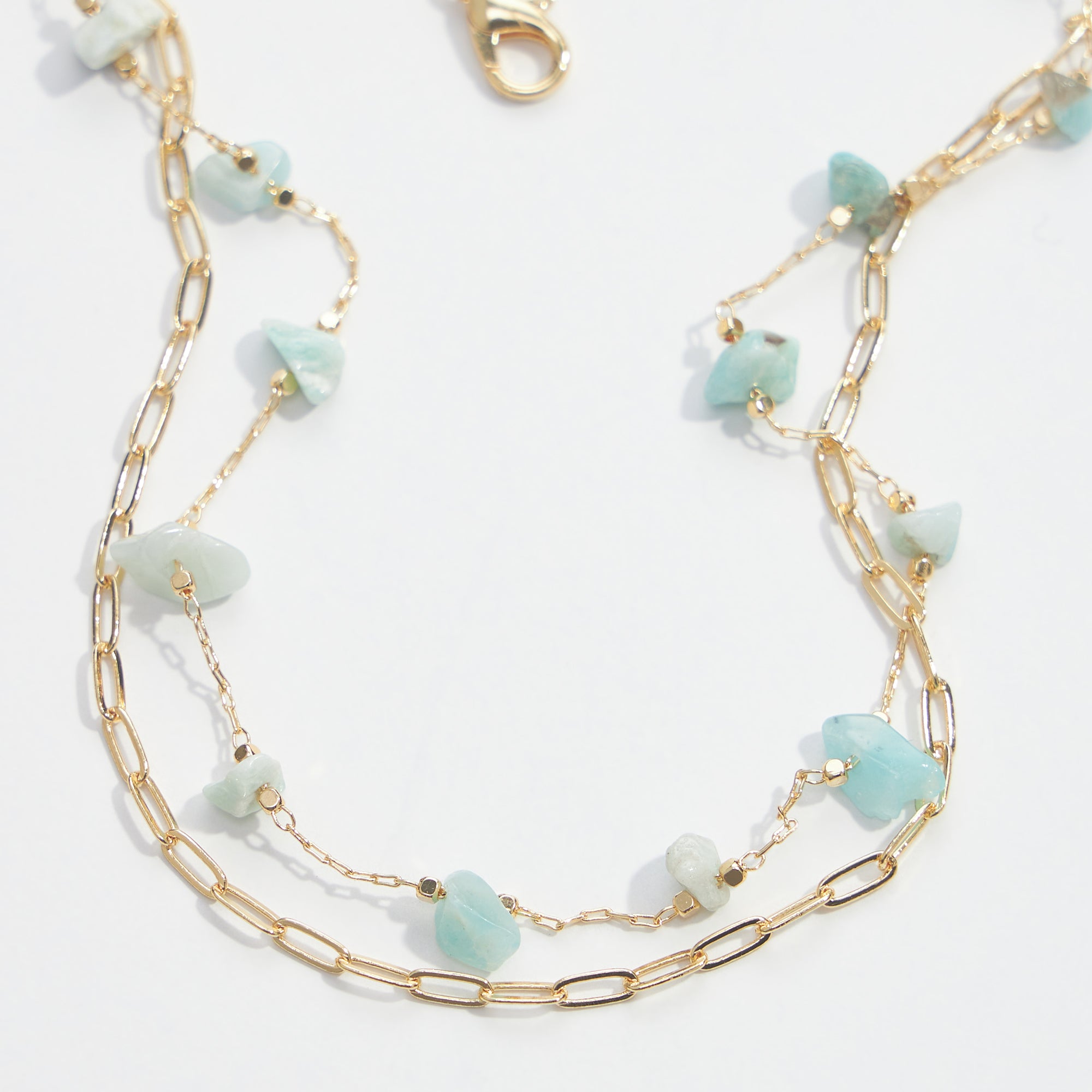Gold Dipped Natural Stone Beaded Layered Necklace - Frem