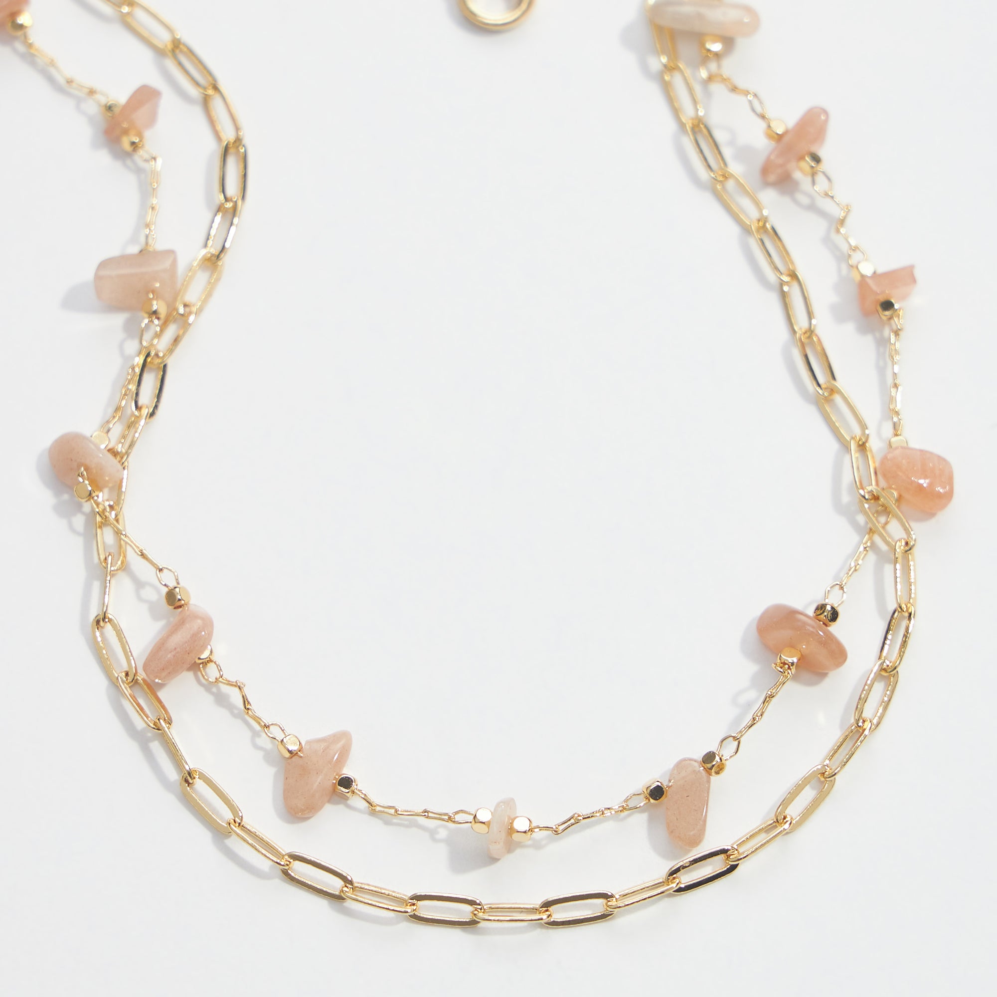 Gold Dipped Natural Stone Beaded Layered Necklace - Frem